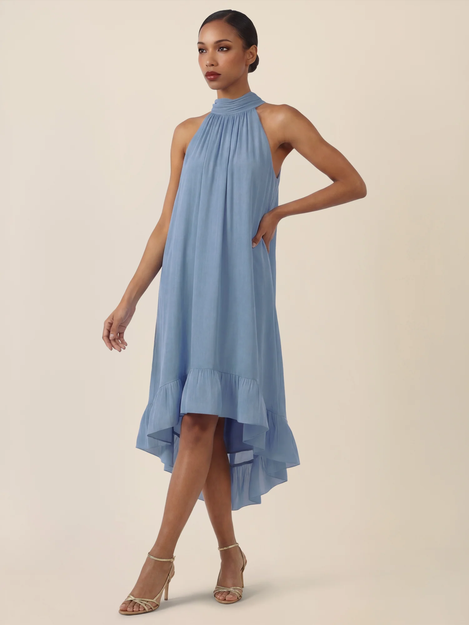 APART Halterneck-Kleid mit Volantsaum | rauchblau - Image 5