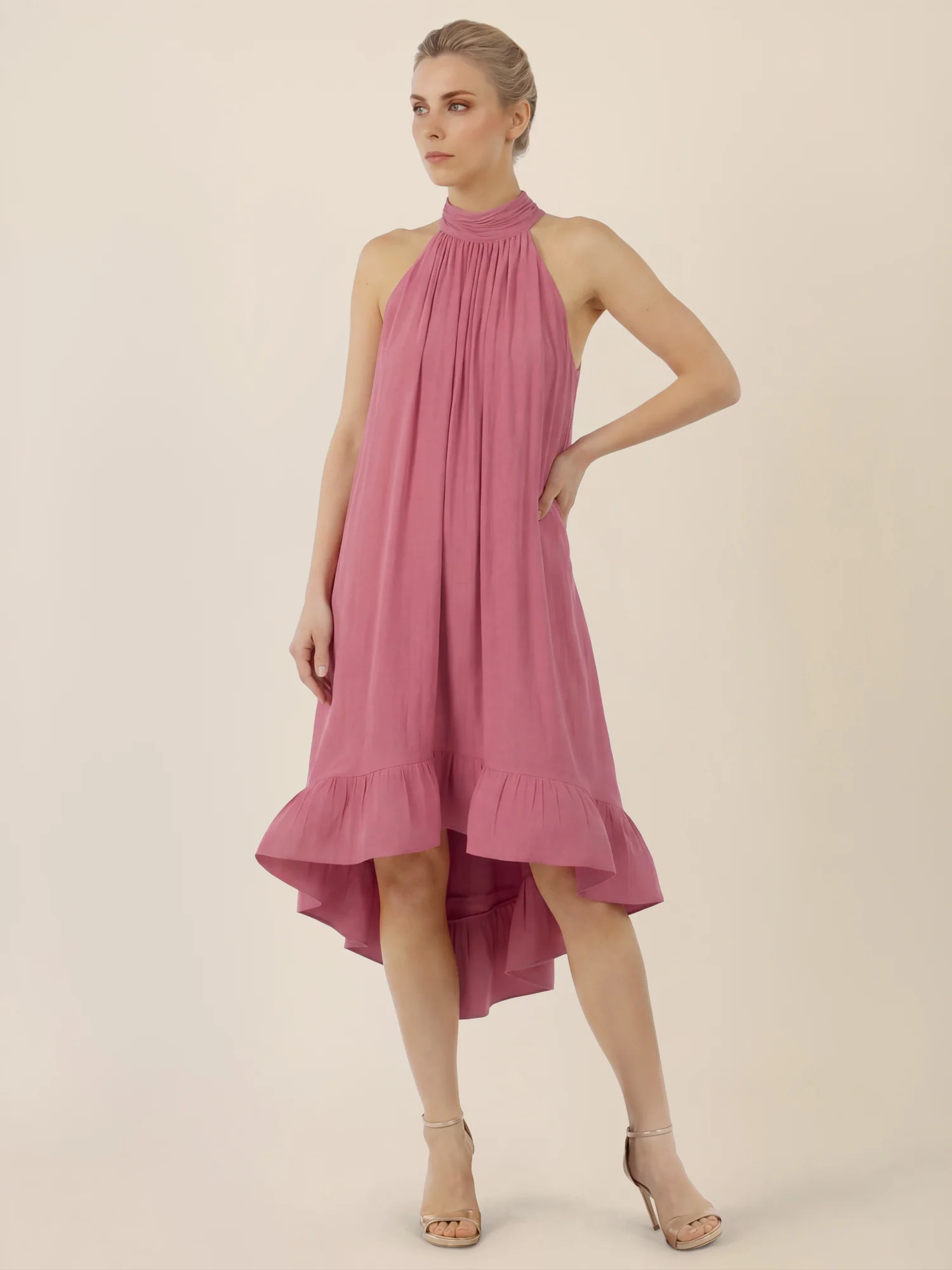 APART Halterneck-Kleid mit Volantsaum | rosé - Image 5