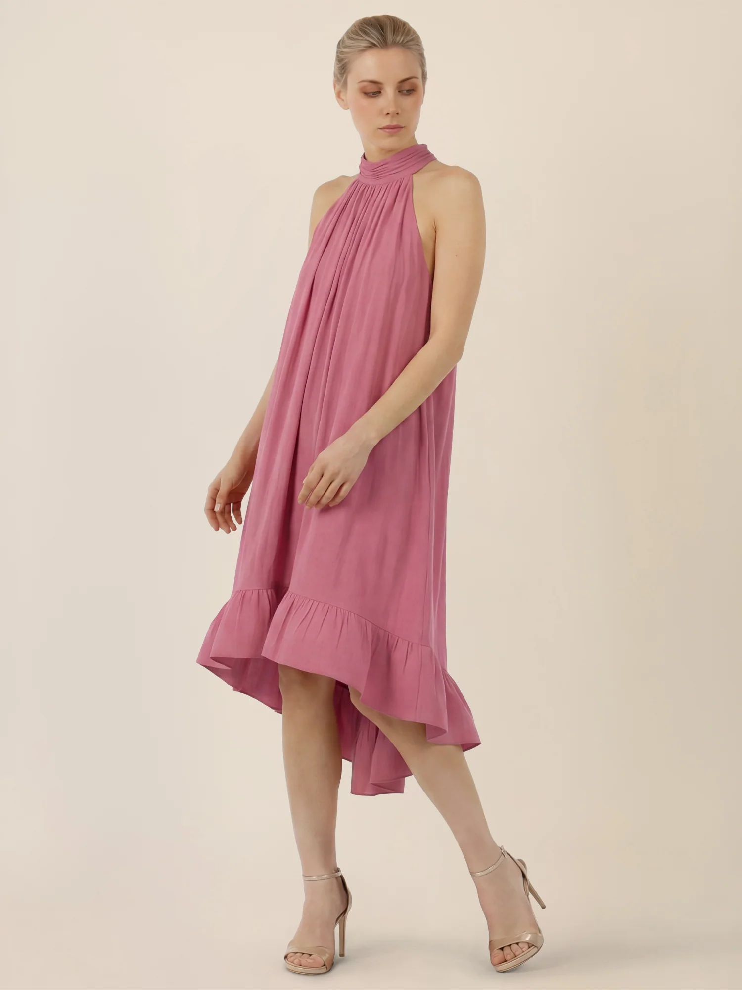 APART Halterneck-Kleid mit Volantsaum | rosé - Image 6