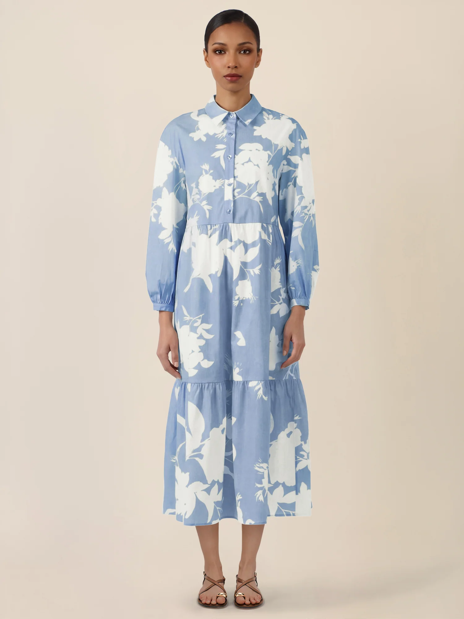 APART Hemdblusenkleid mit floralem Allover-Print | hellblau-creme