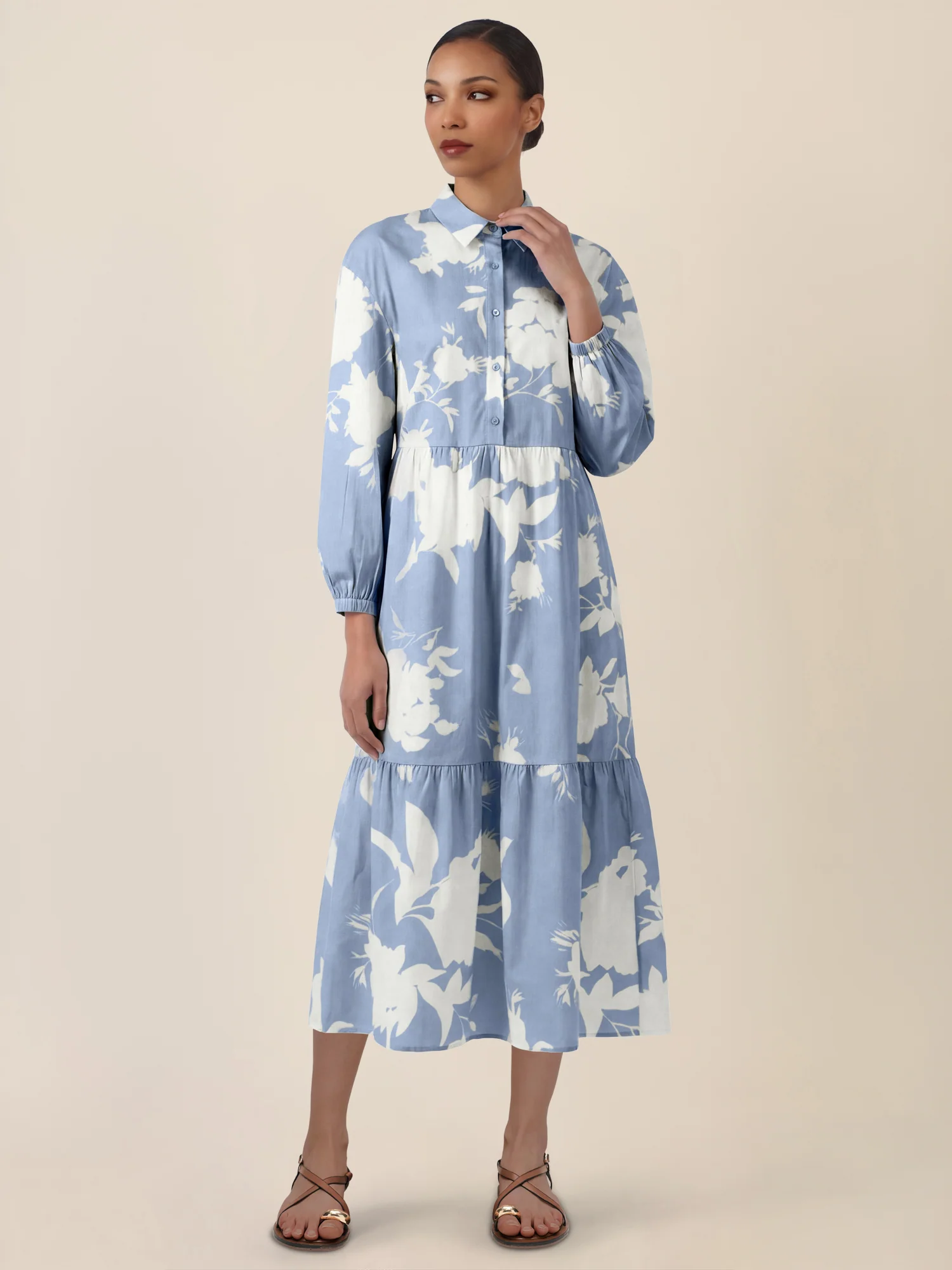 APART Hemdblusenkleid mit floralem Allover-Print | hellblau-creme - Image 5