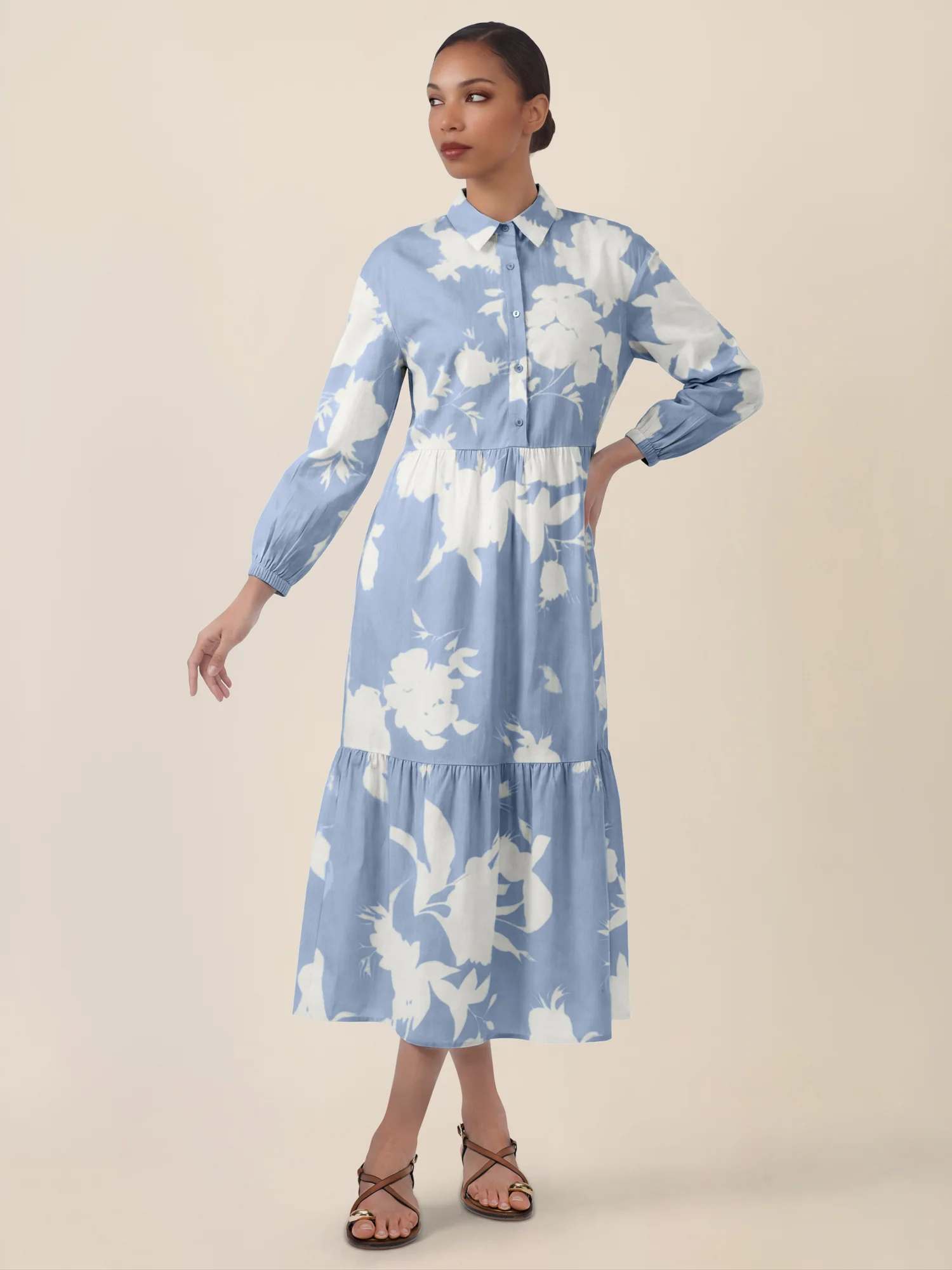 APART Hemdblusenkleid mit floralem Allover-Print | hellblau-creme - Image 6