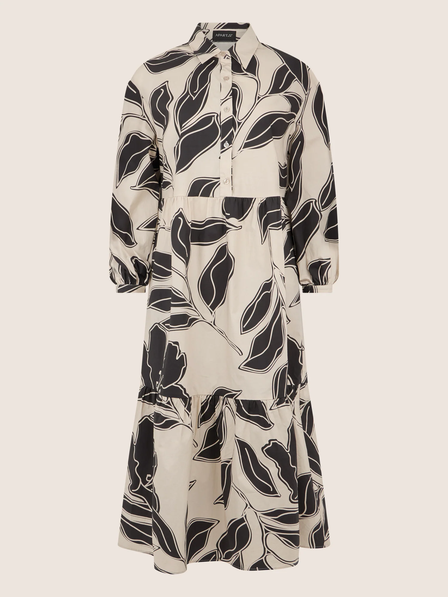 APART Hemdkleid mit grafischem Print und Volants | beige-schwarz - Image 3