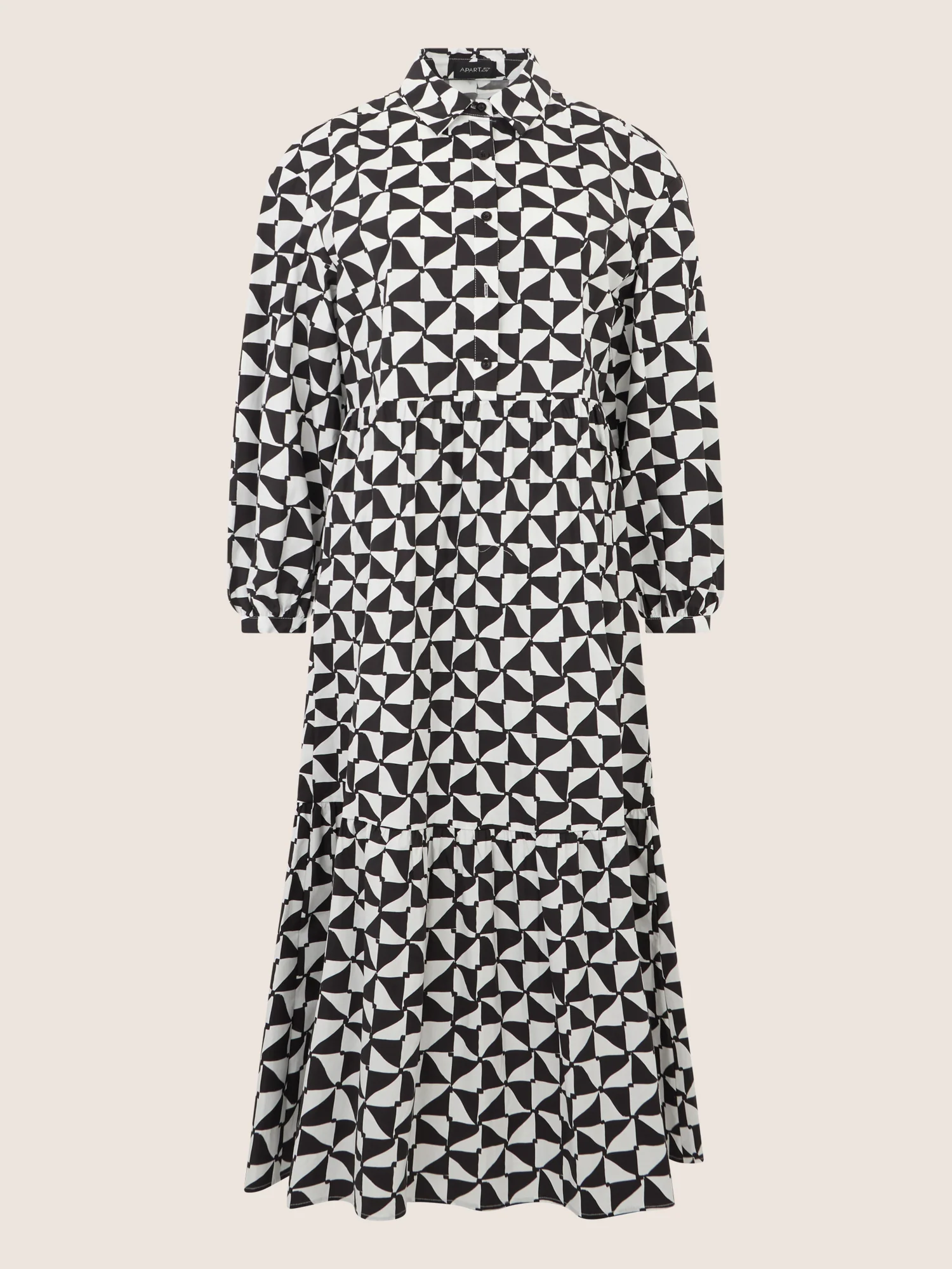 APART Hemdkleid mit Stufenrock und Print | schwarz-creme - Image 3