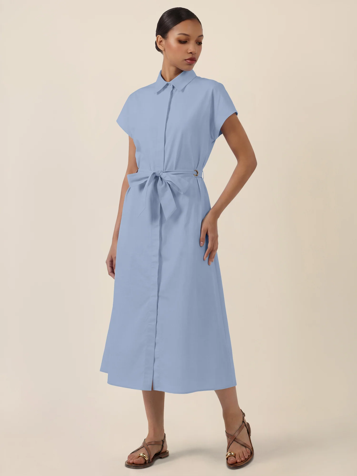 APART Hemdkleid mit Taillengürtel und goldenen Ösen | hellblau - Image 5