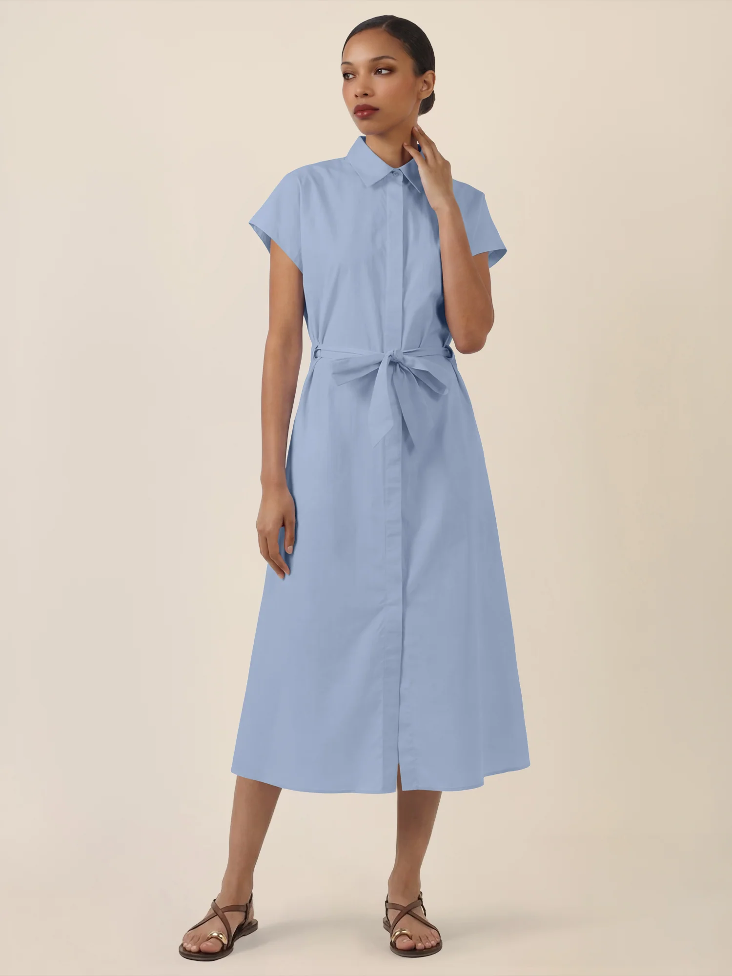APART Hemdkleid mit Taillengürtel und goldenen Ösen | hellblau - Image 6