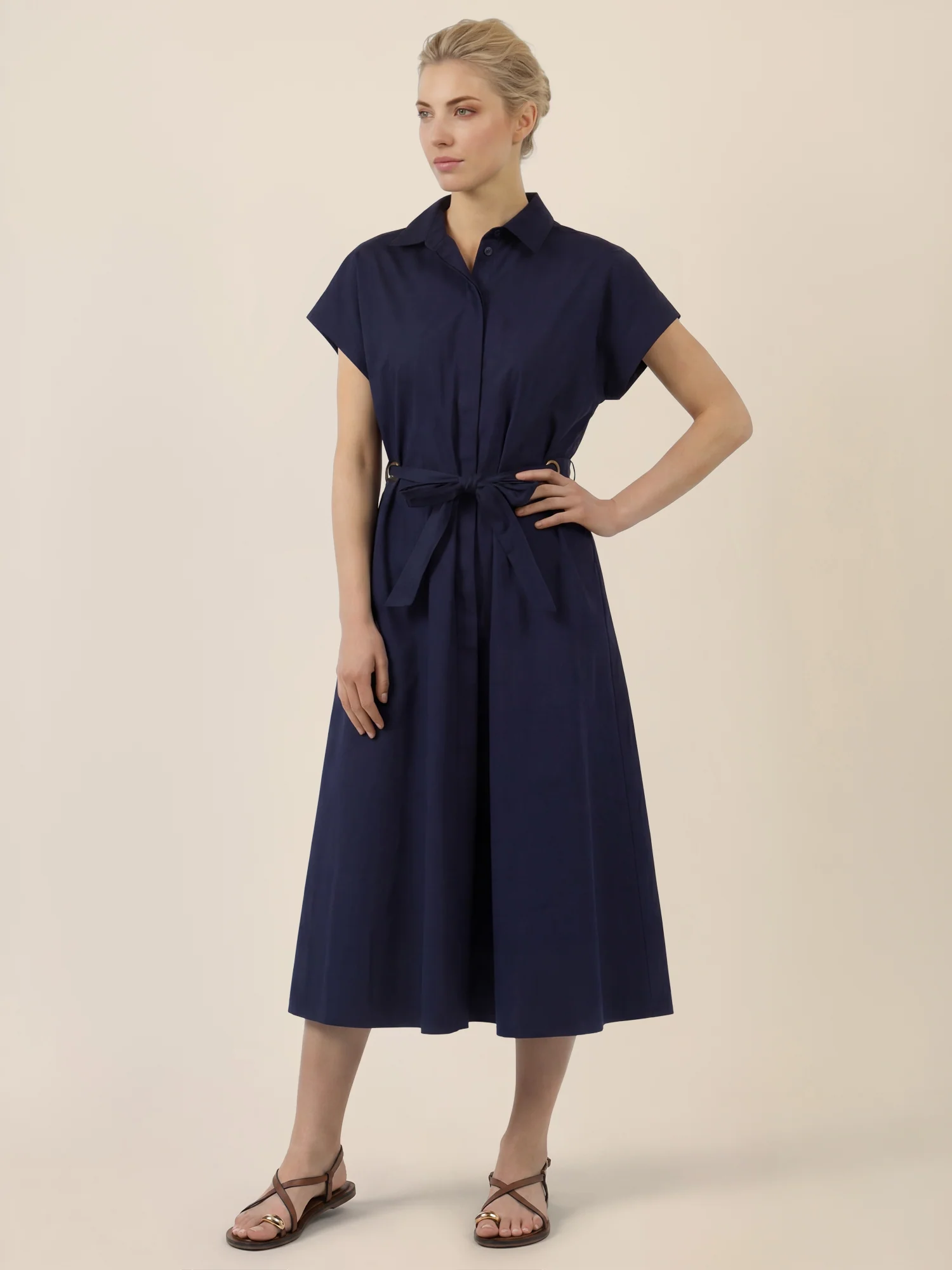 APART Hemdkleid mit Taillengürtel und goldenen Ösen | nachtblau - Image 6