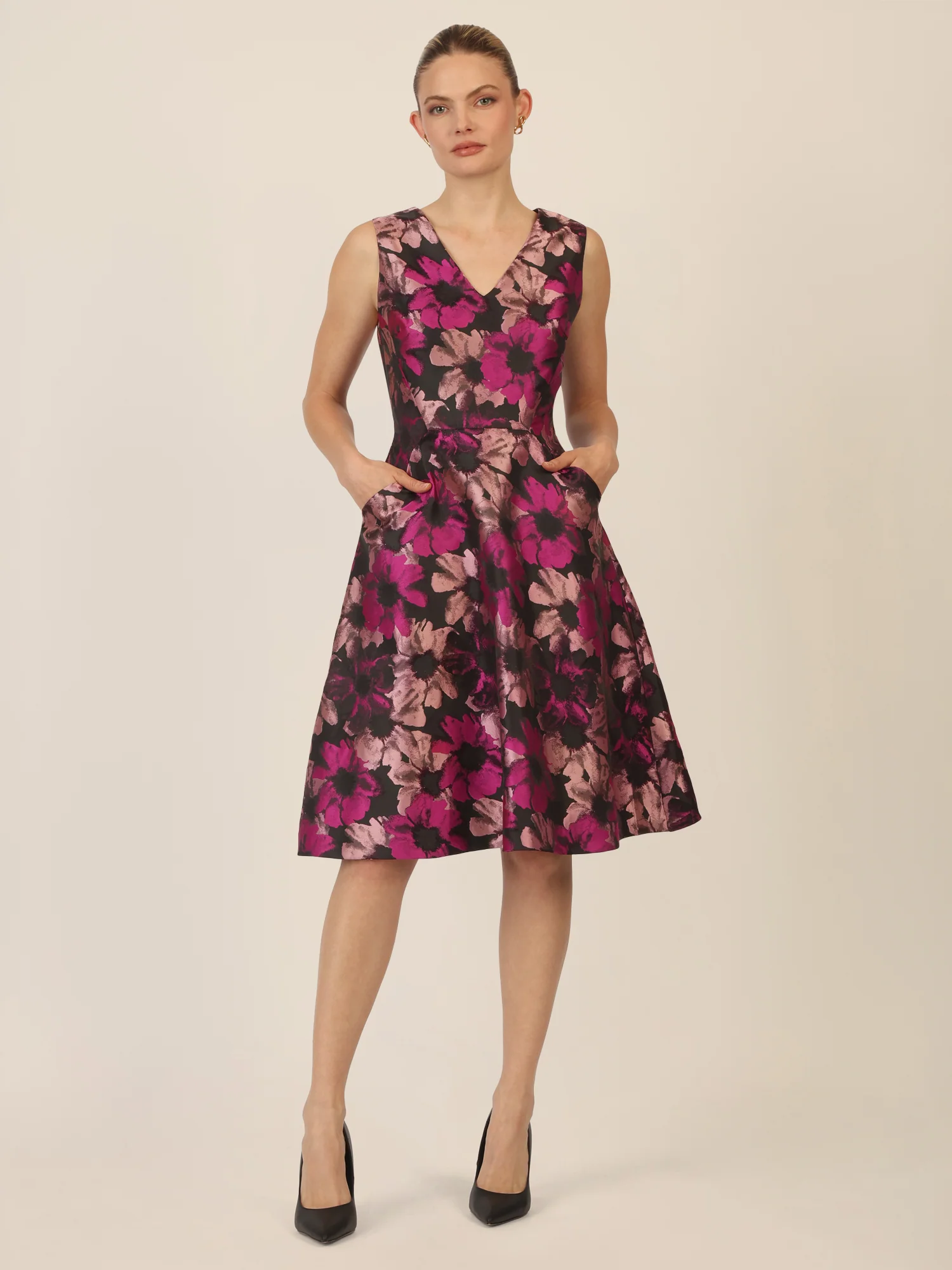APART Jacquardkleid mit floralem Muster | schwarz-multicolor