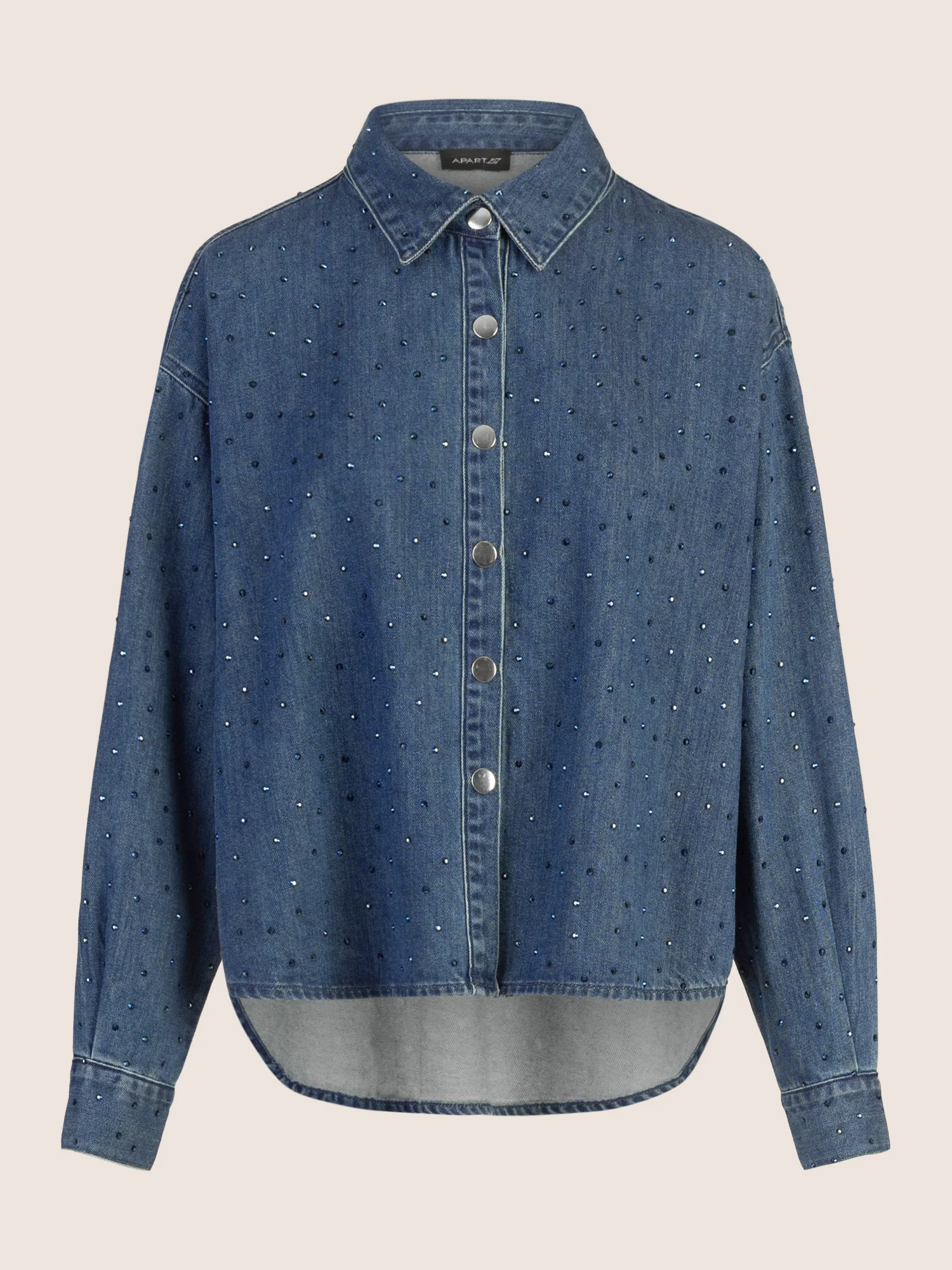 APART Jeanshemd mit Kristallsteinen mit Überschnittene Schultern | mittelblau - Image 3