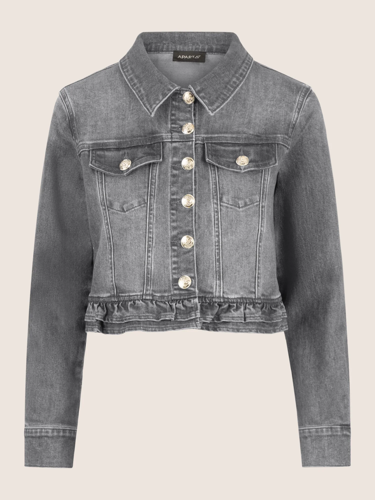 APART Jeansjacke mit Rüschen | grau - Image 4
