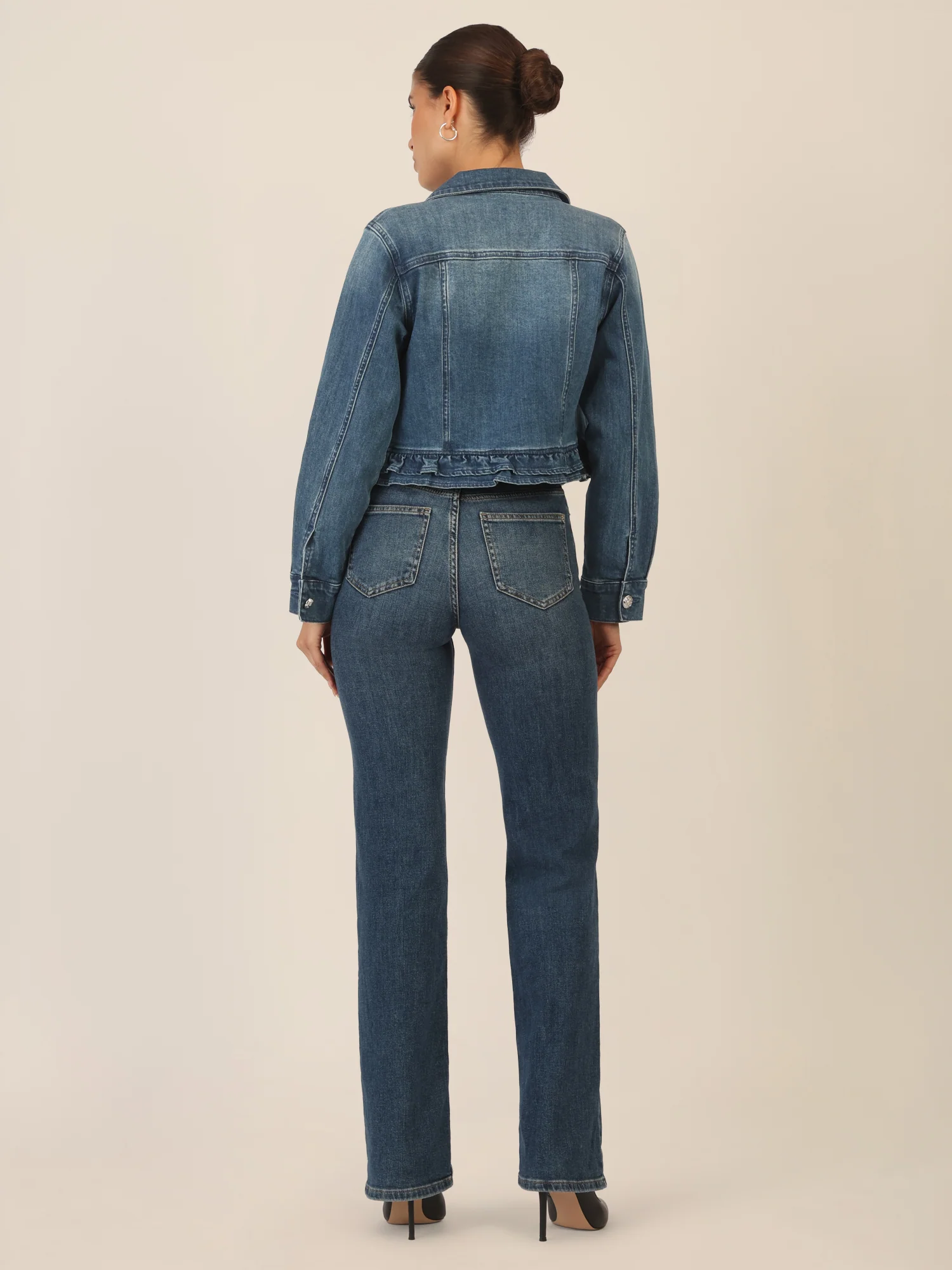 APART Jeansjacke mit Rüschen | mittelblau - Image 3