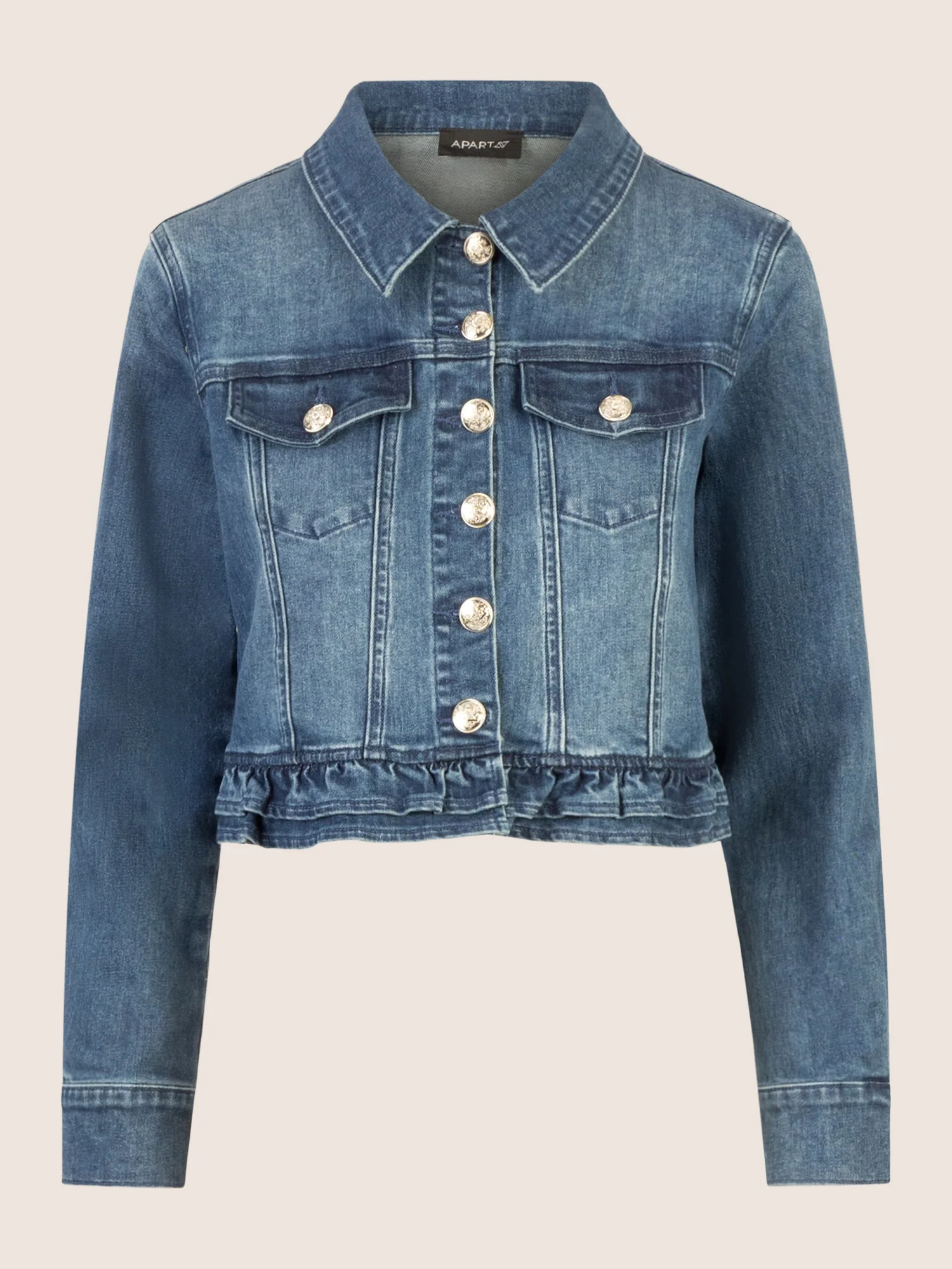 APART Jeansjacke mit Rüschen | mittelblau - Image 4