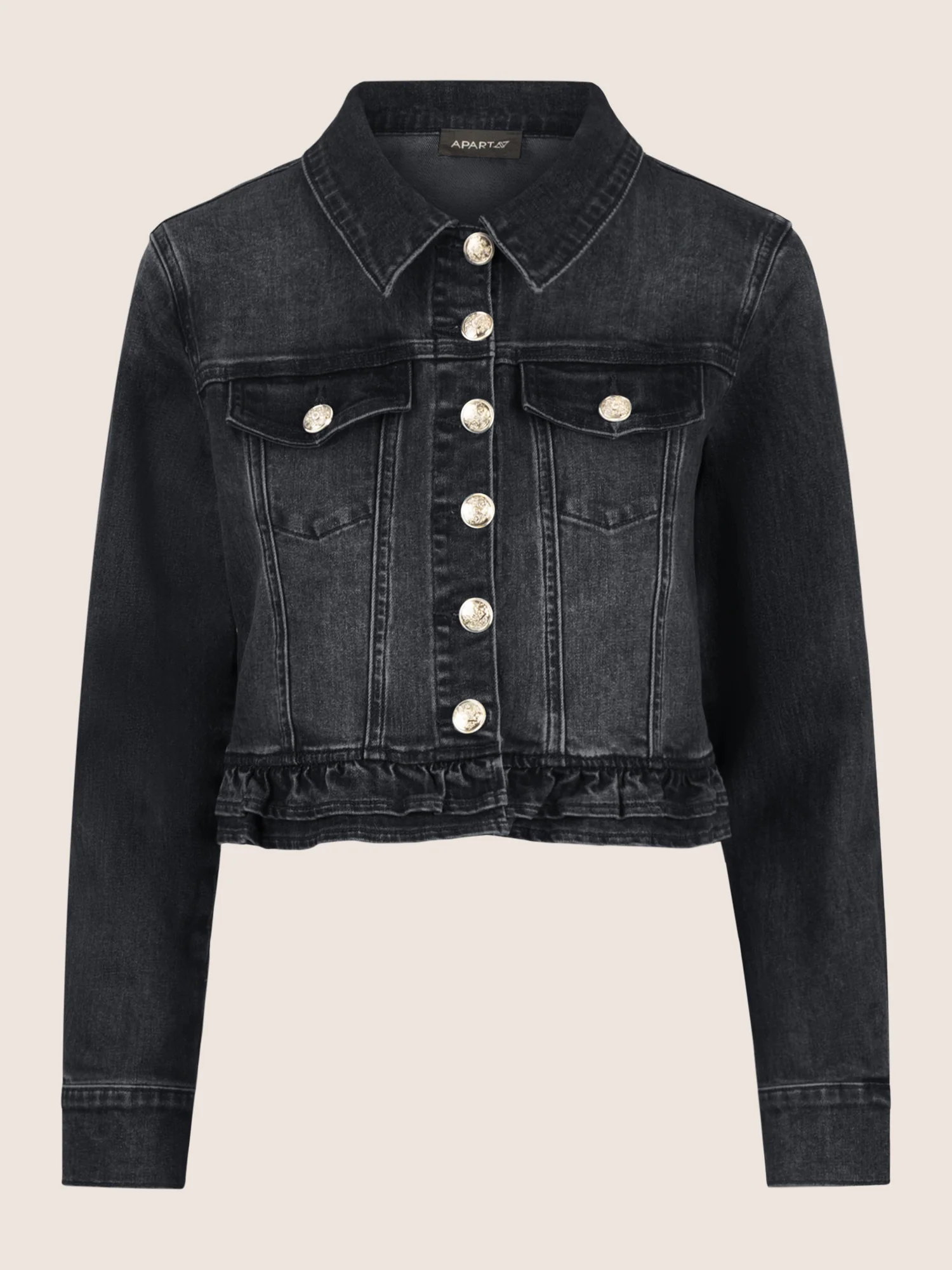 APART Jeansjacke mit Rüschen | schwarz - Image 4