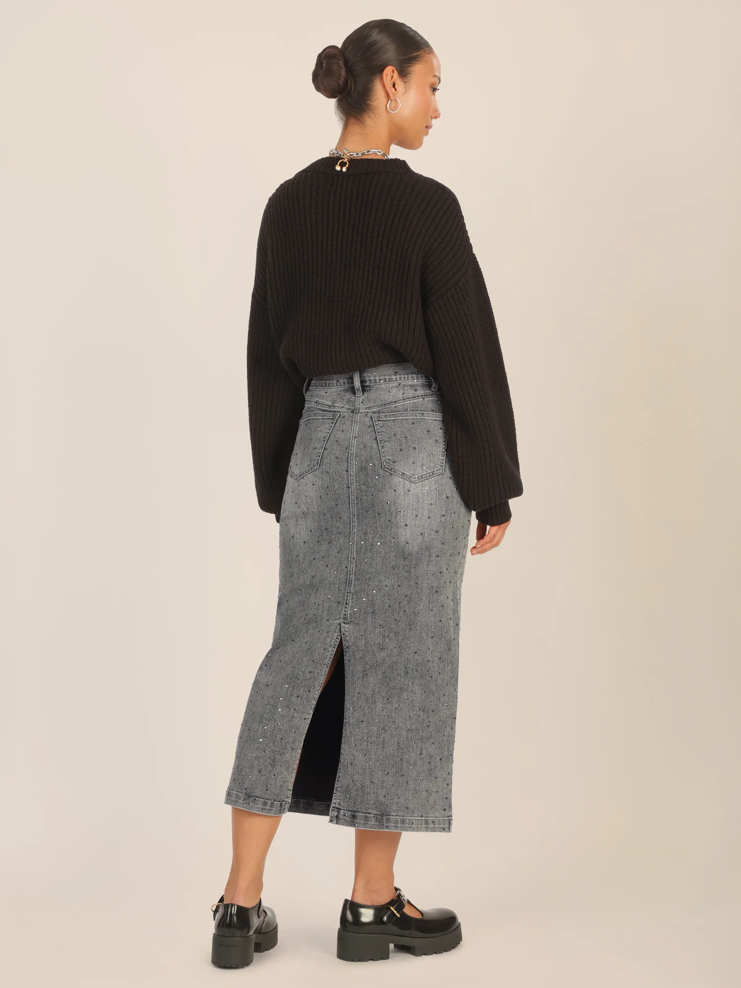APART Jeansrock mit Kristallsteinen in Allover-Optik | grau - Image 3