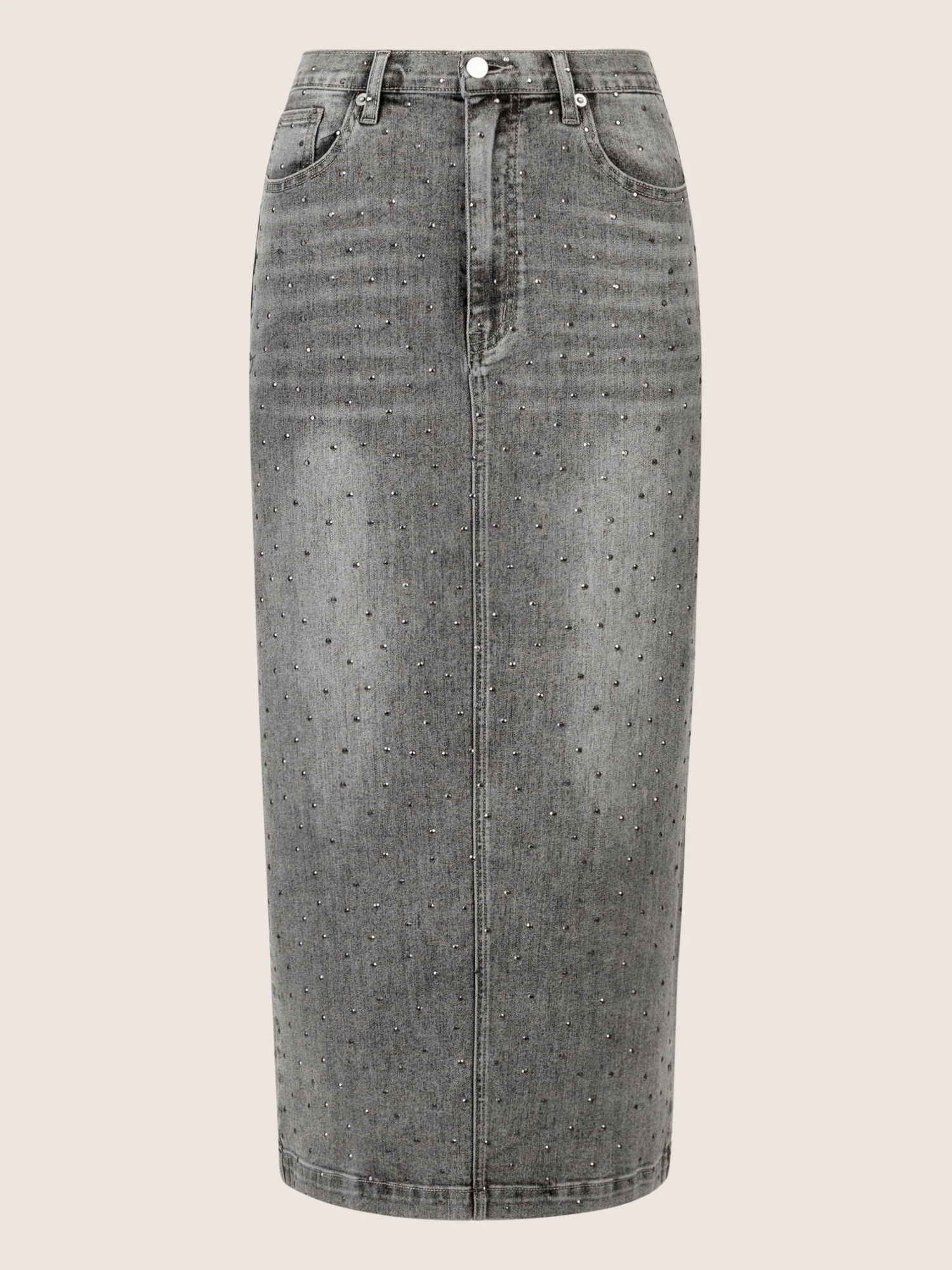 APART Jeansrock mit Kristallsteinen in Allover-Optik | grau - Image 4