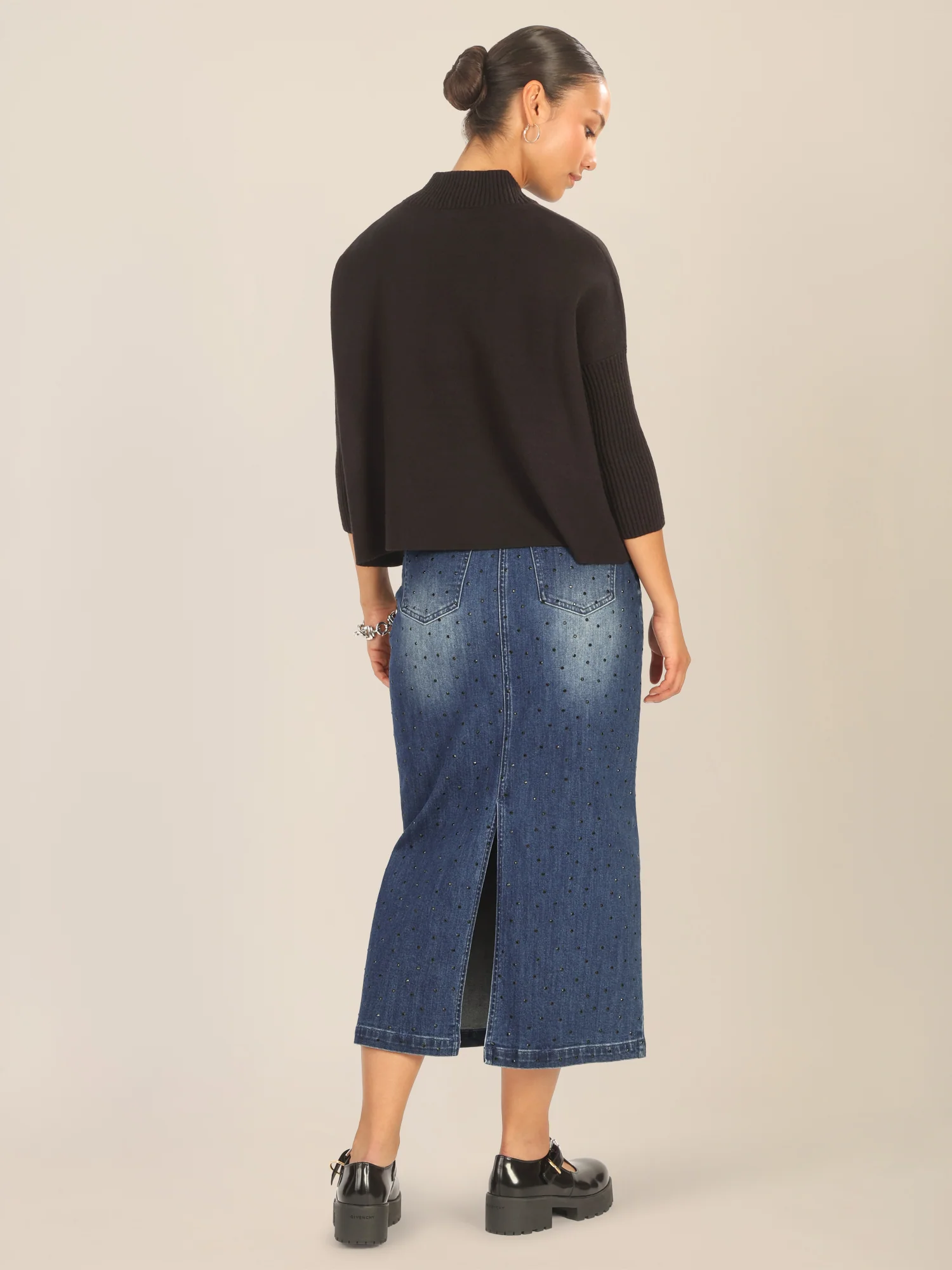 APART Jeansrock mit Kristallsteinen in Allover-Optik | mittelblau - Image 3