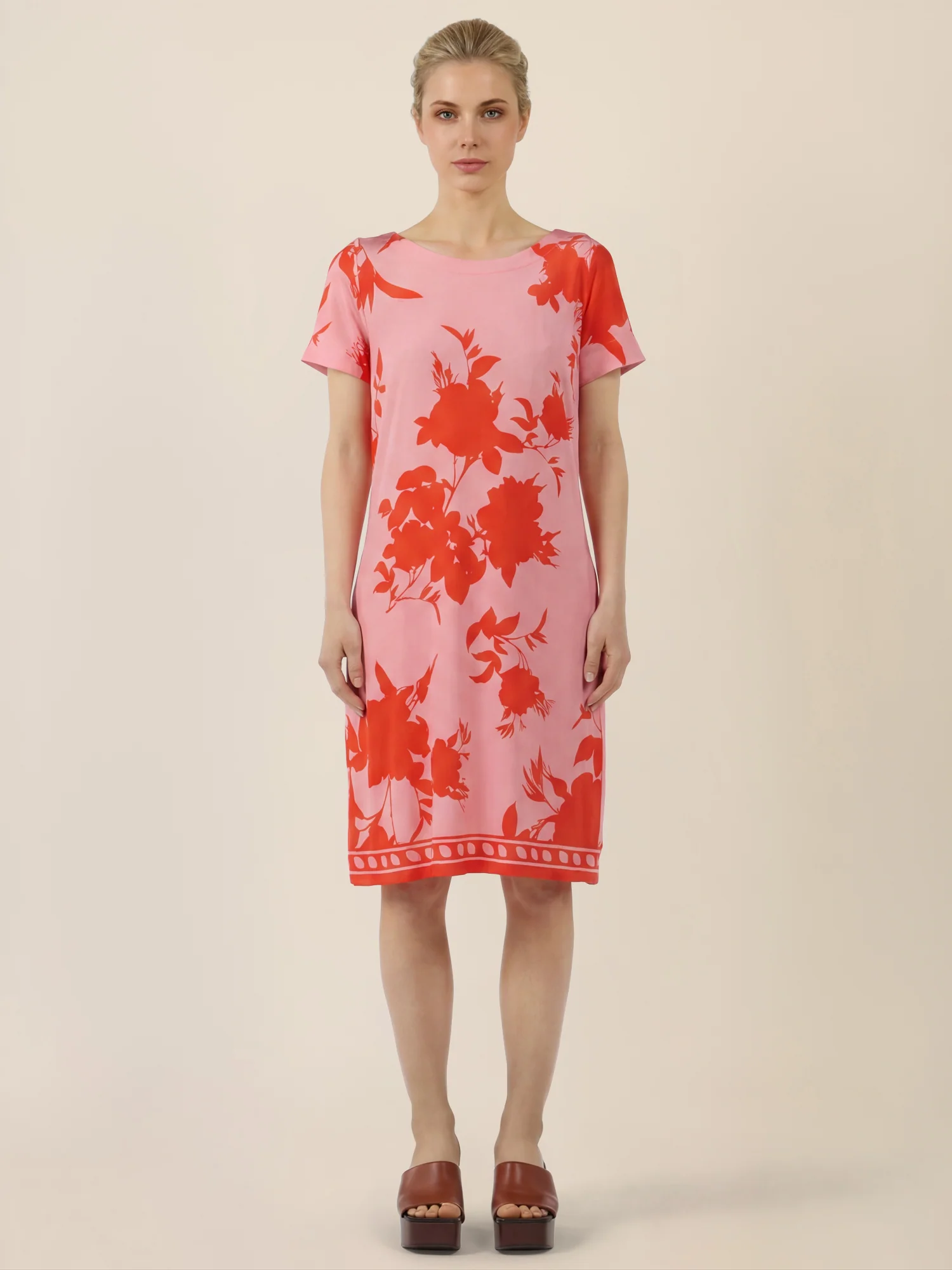 APART Jerseykleid mit floralen Kontrasten | pink-orange