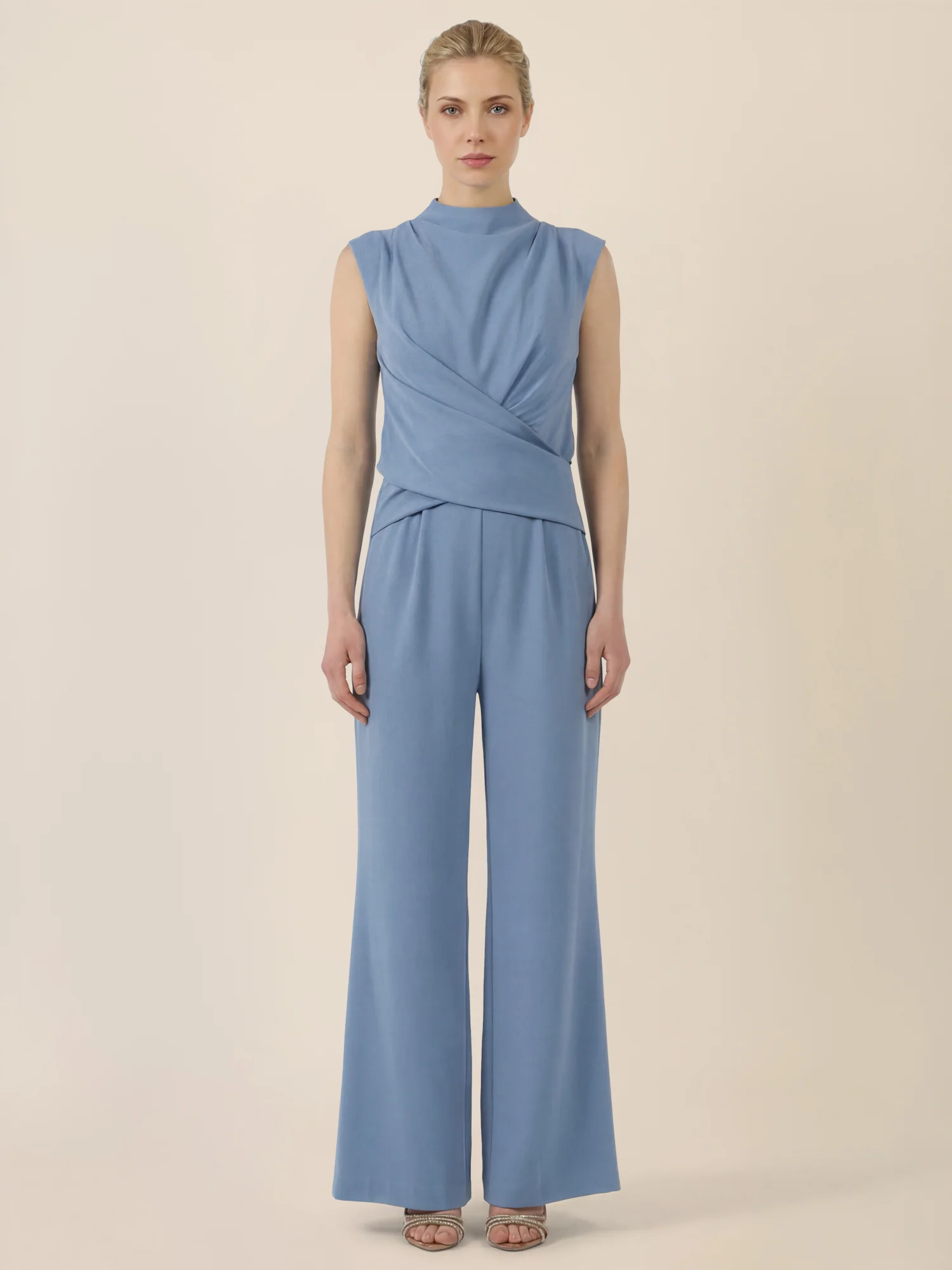 APART Jumpsuit mit Drapierung und weitem Bein | rauchblau