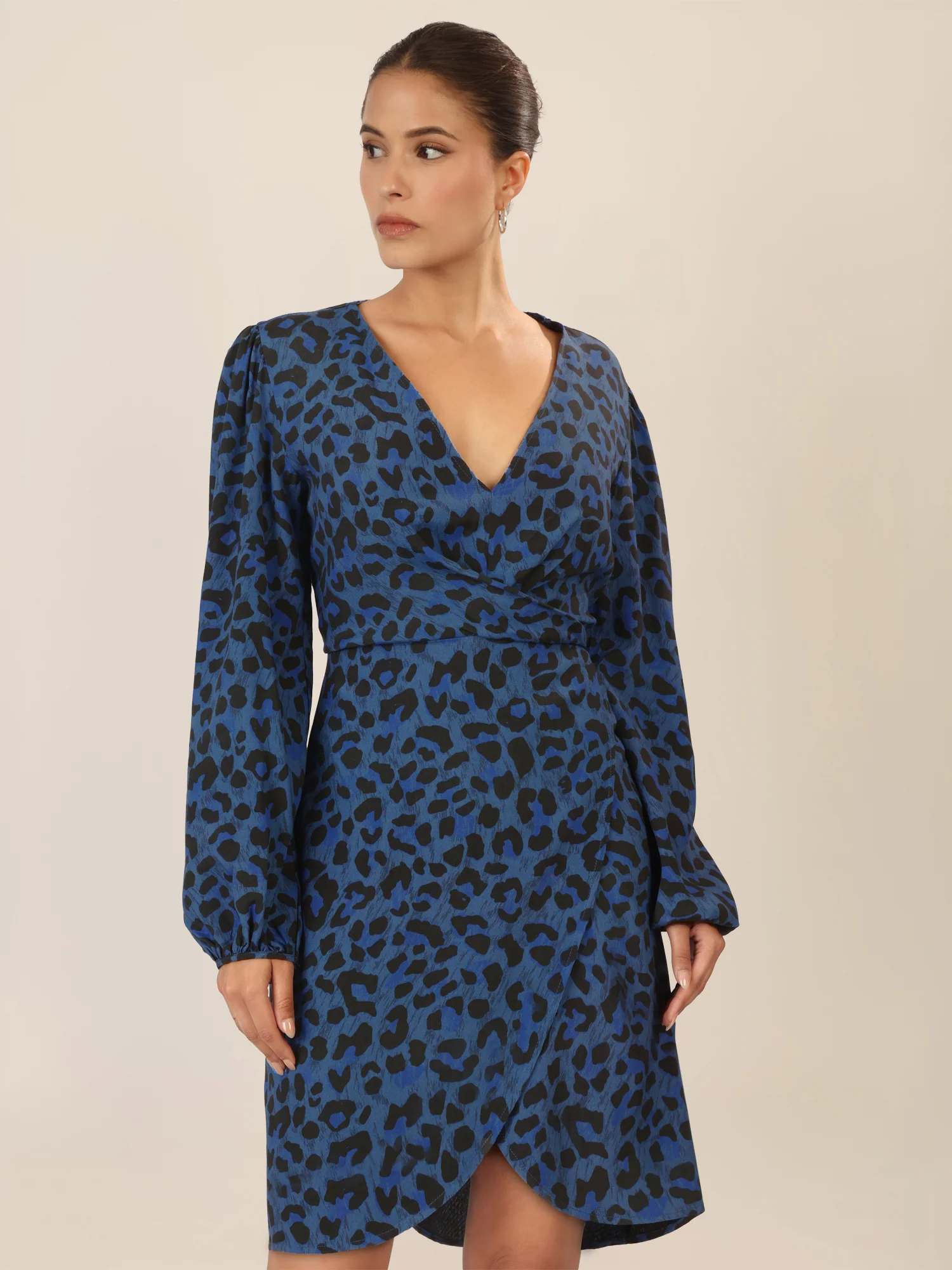 APART Kleid mit Animal-Print und Ballonärmeln | mittelblau-multicolor - Image 4