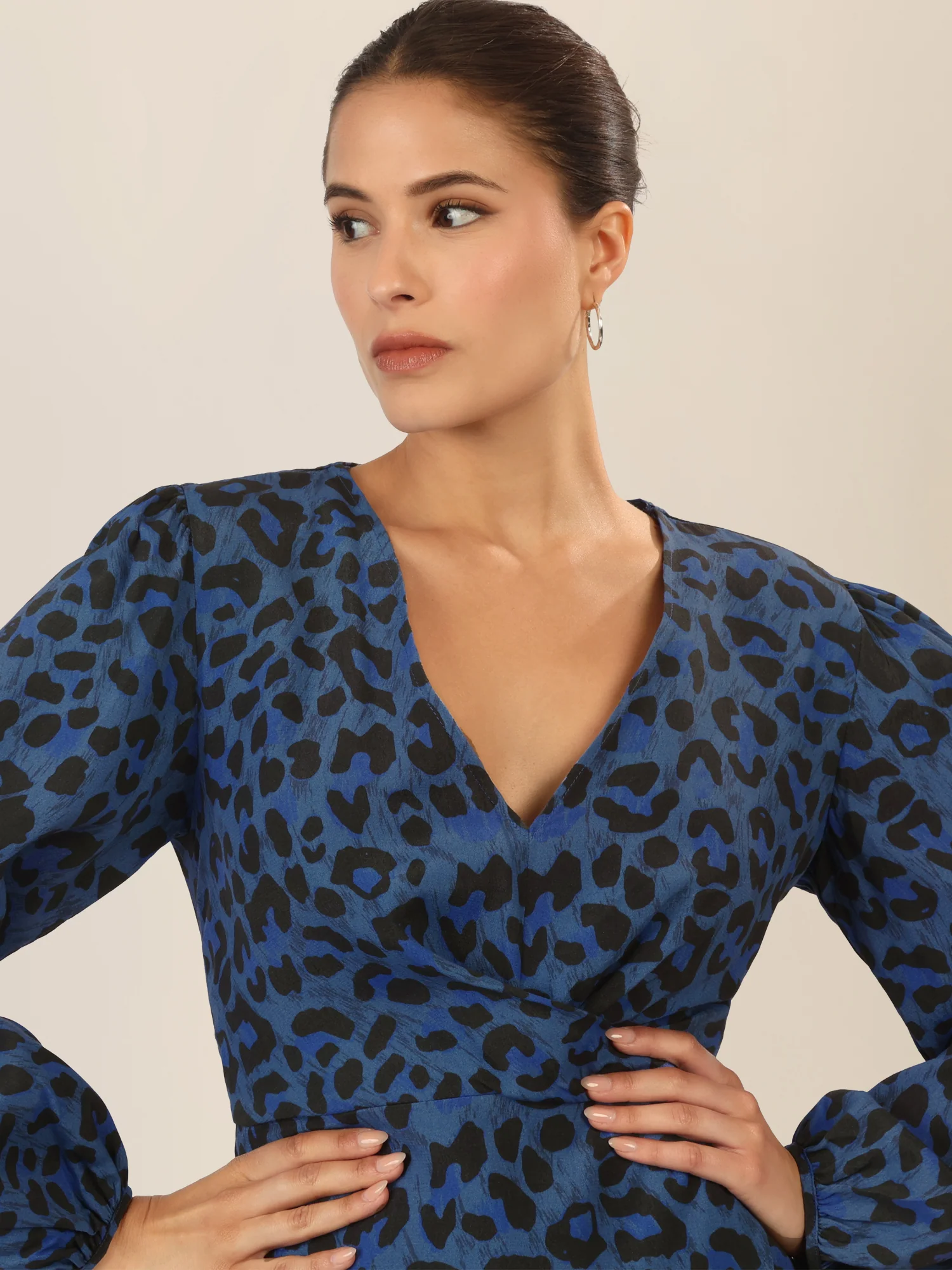 APART Kleid mit Animal-Print und Ballonärmeln | mittelblau-multicolor - Image 5