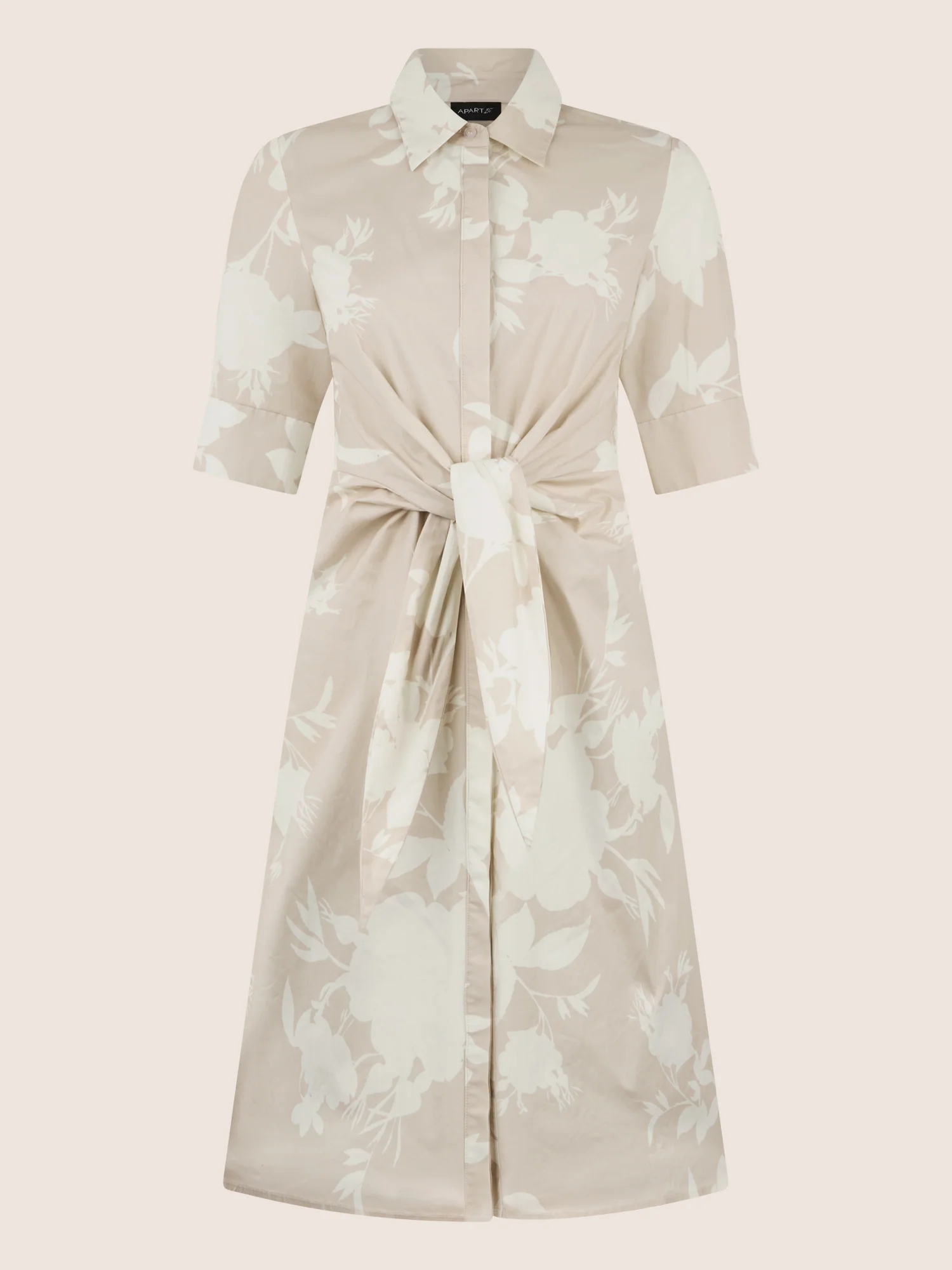 APART Kleid mit Bindegürtel und floralem Muster | beige-creme - Image 3