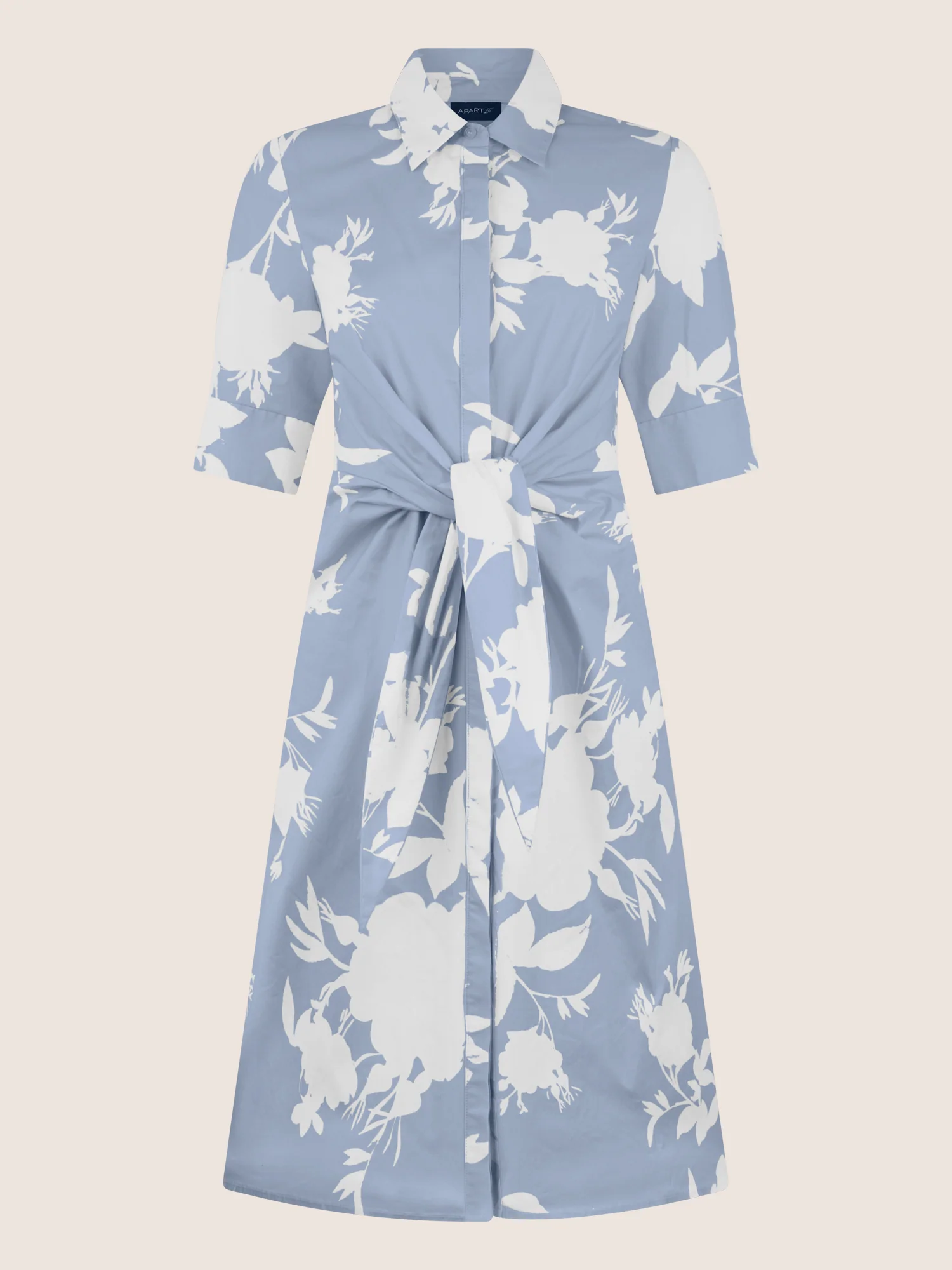 APART Kleid mit Bindegürtel und floralem Muster | hellblau-creme - Image 3
