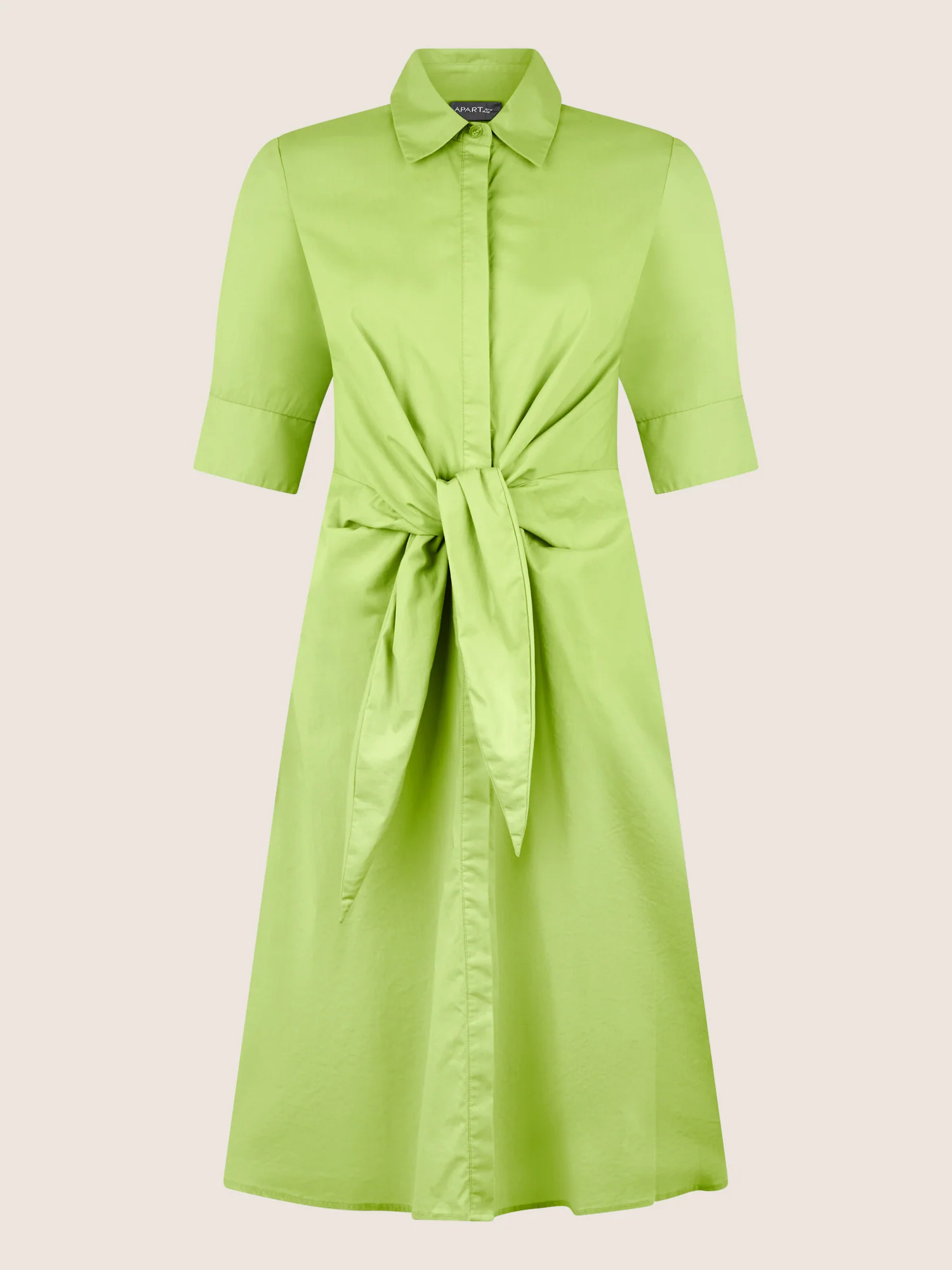 APART Kleid mit Bindegürtel und Hemdblusenkragen | apfelgrün - Image 3
