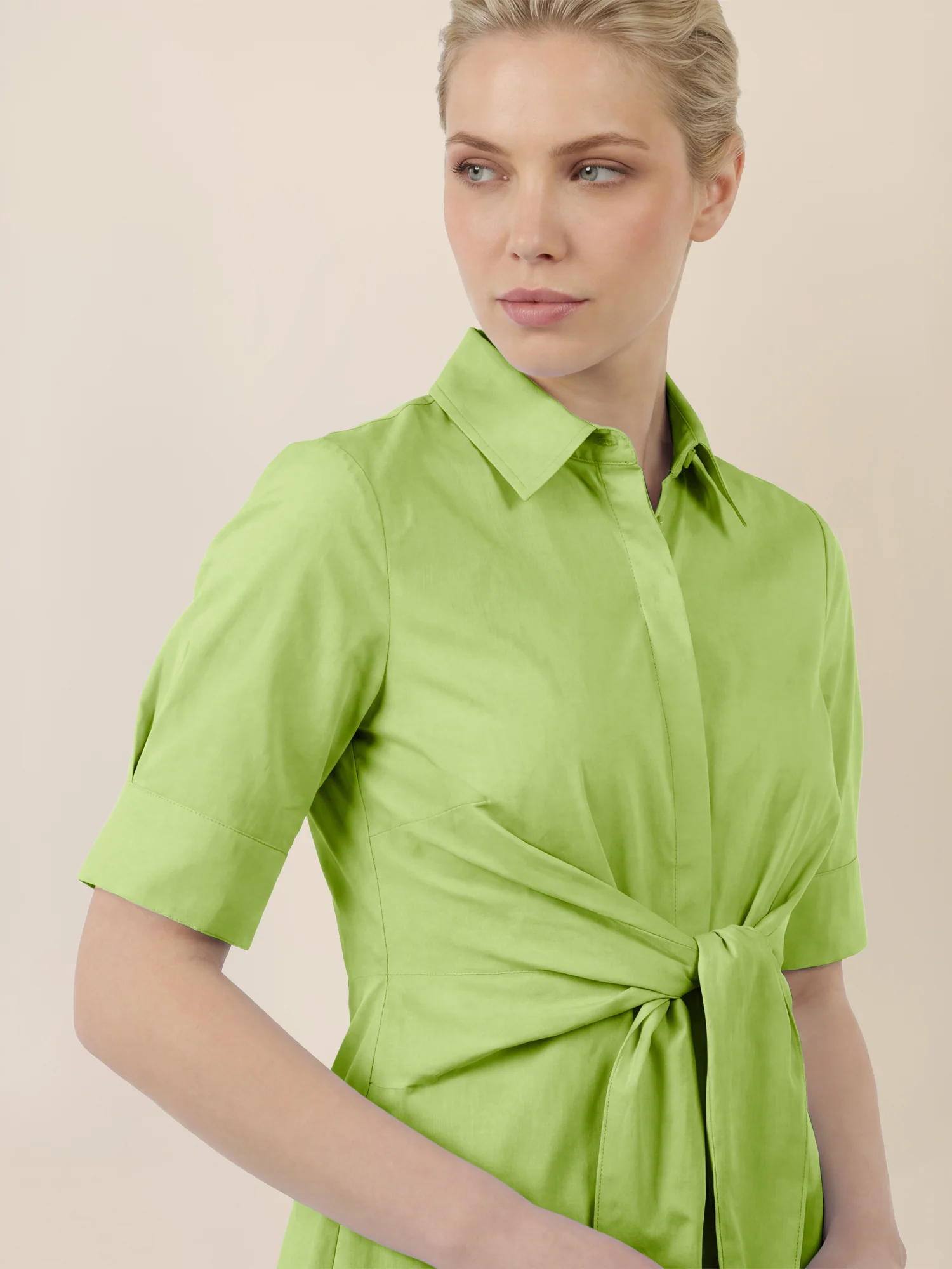APART Kleid mit Bindegürtel und Hemdblusenkragen | apfelgrün - Image 5