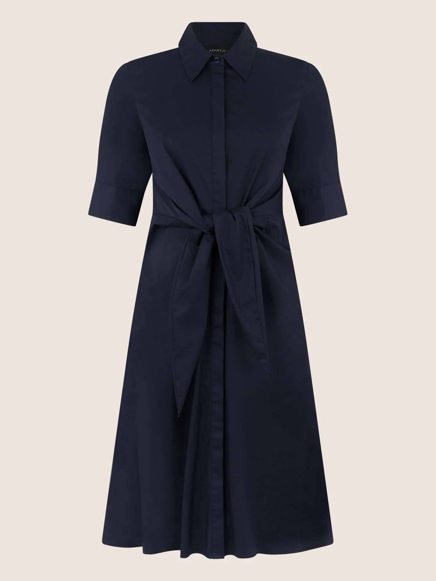 APART Kleid mit Bindegürtel und Hemdblusenkragen | nachtblau - Image 3