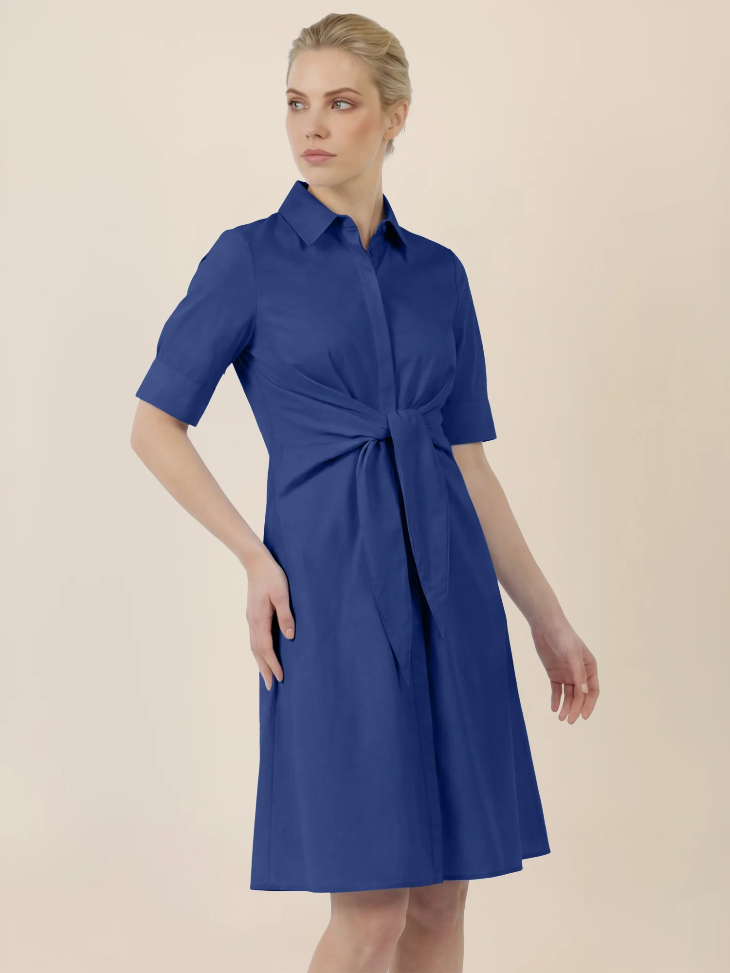 APART Kleid mit Bindegürtel und Hemdblusenkragen | royalblau - Image 4