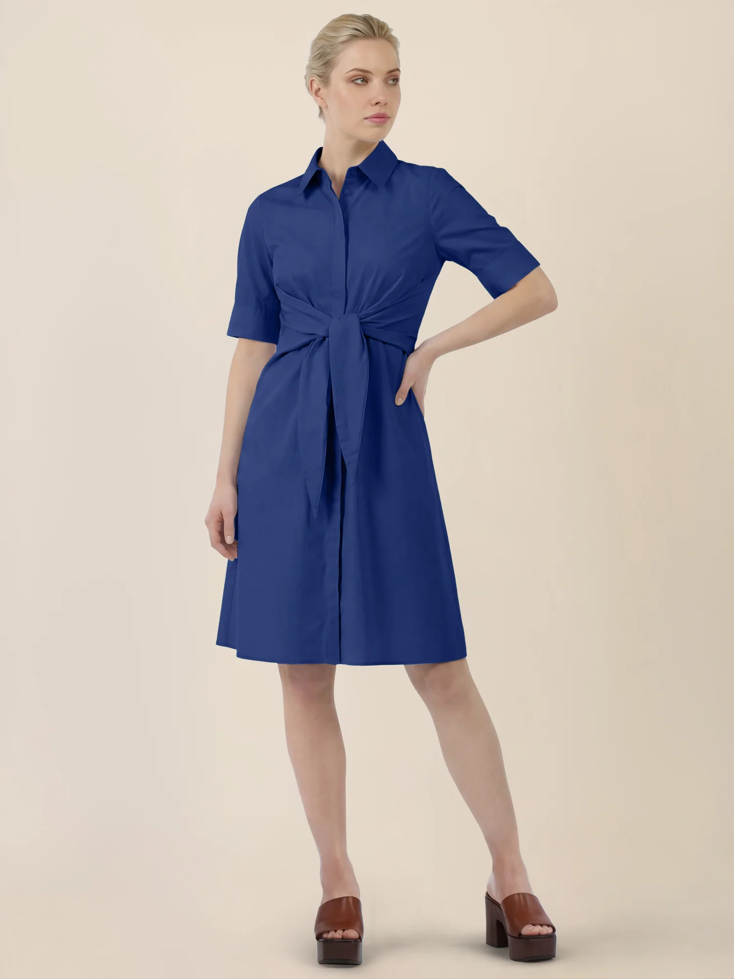 APART Kleid mit Bindegürtel und Hemdblusenkragen | royalblau - Image 6