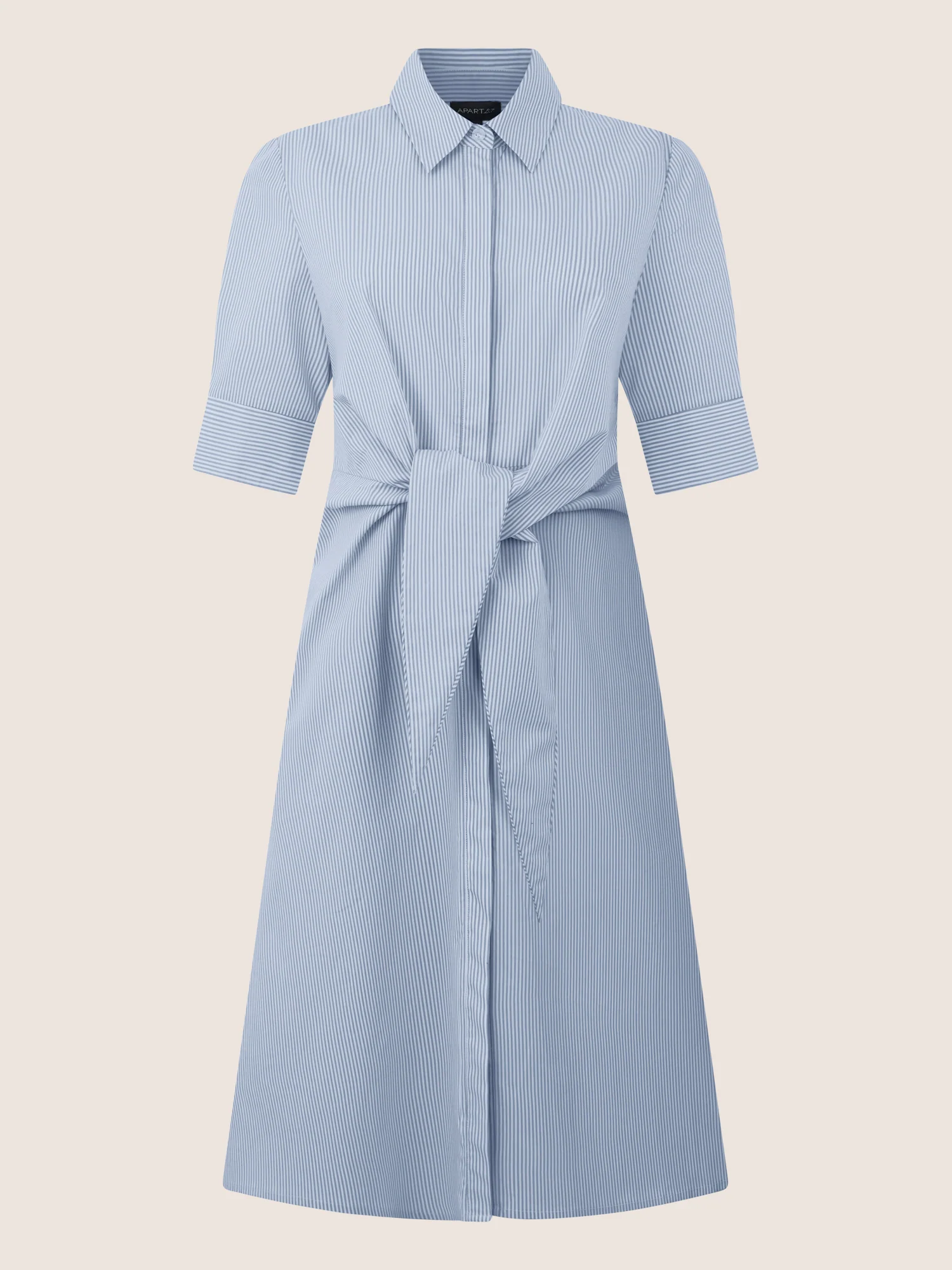 APART Kleid mit Bindeschleife und feiner Streifenoptik | hellblau-creme - Image 3