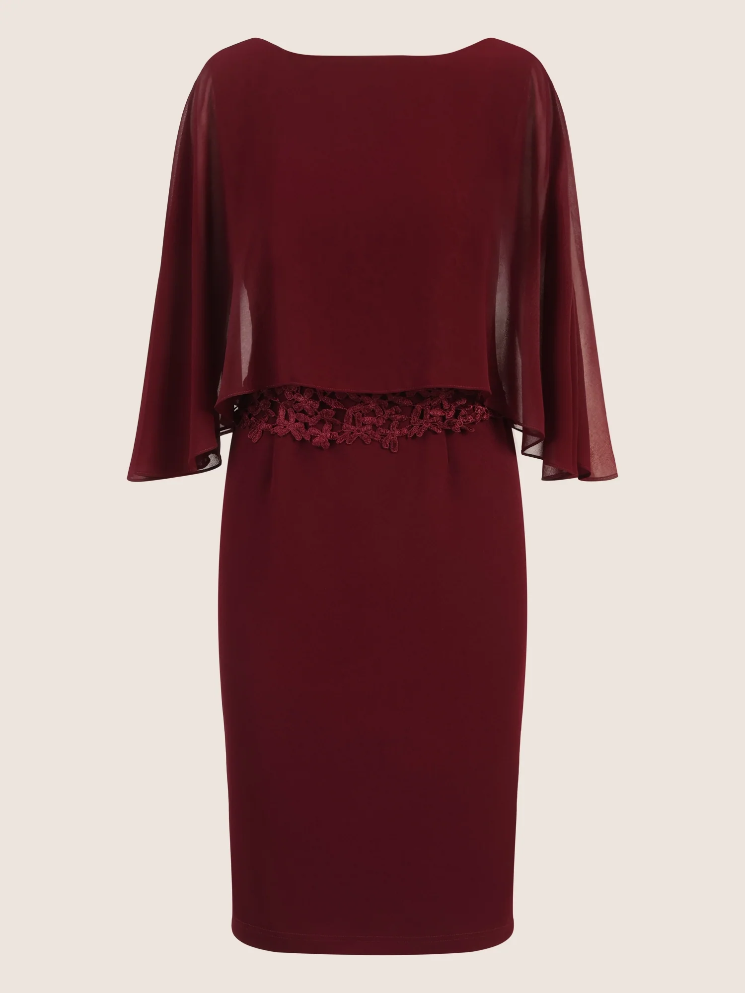 APART Kleid mit Chiffoncape in Lagenoptik mit Spitzenborte | bordeauxrot - Image 3