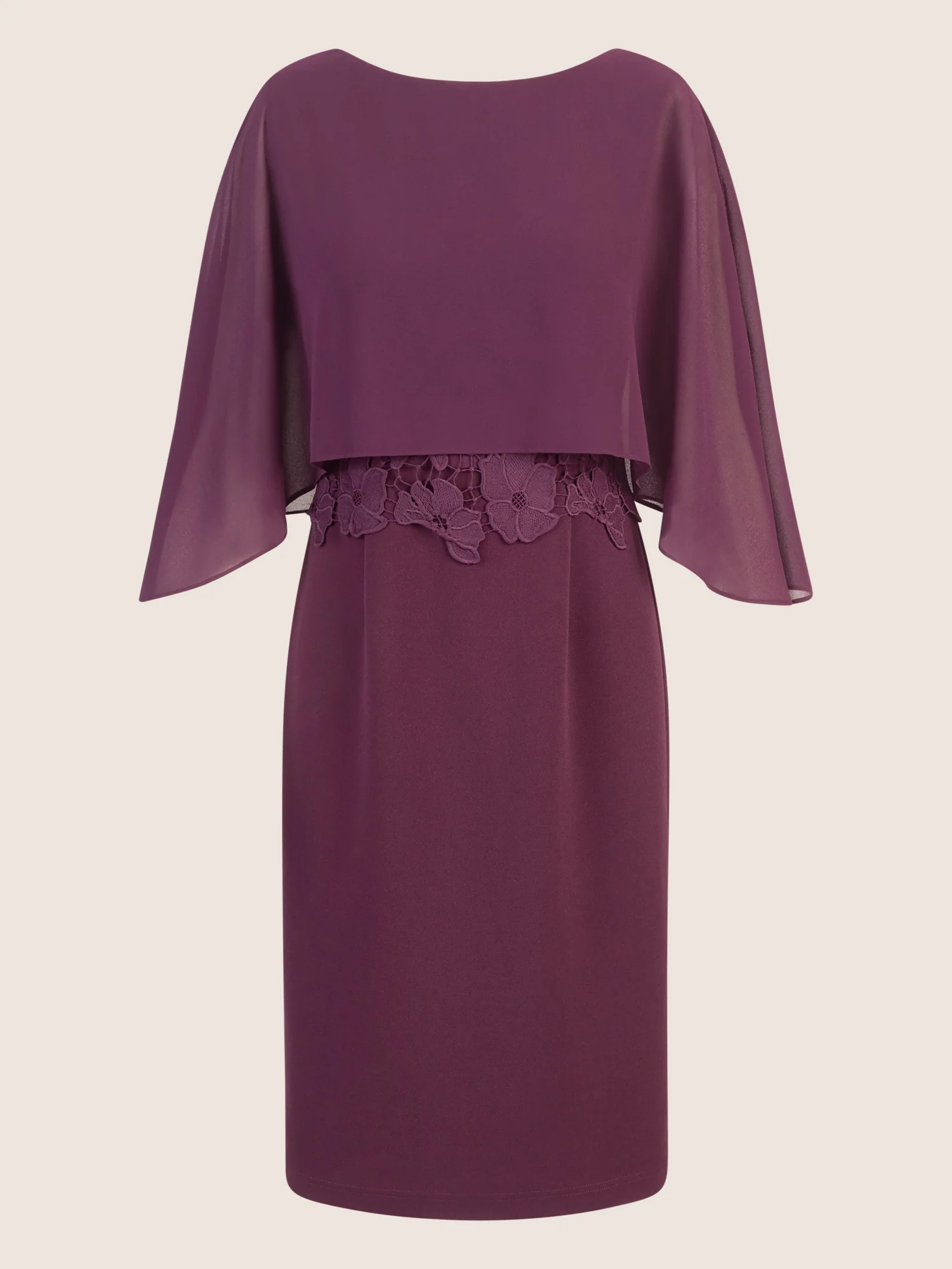 APART Kleid mit Chiffoncape in Lagenoptik mit Spitzenborte | dunkel lila - Image 3