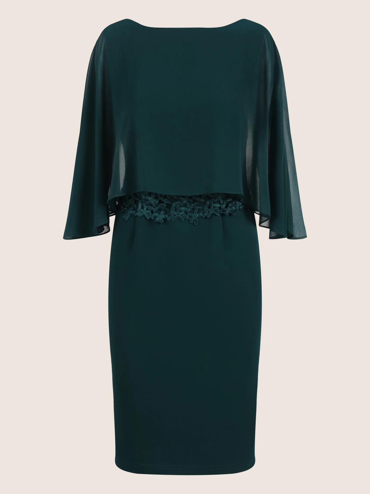 APART Kleid mit Chiffoncape in Lagenoptik mit Spitzenborte | dunkelgrün - Image 3