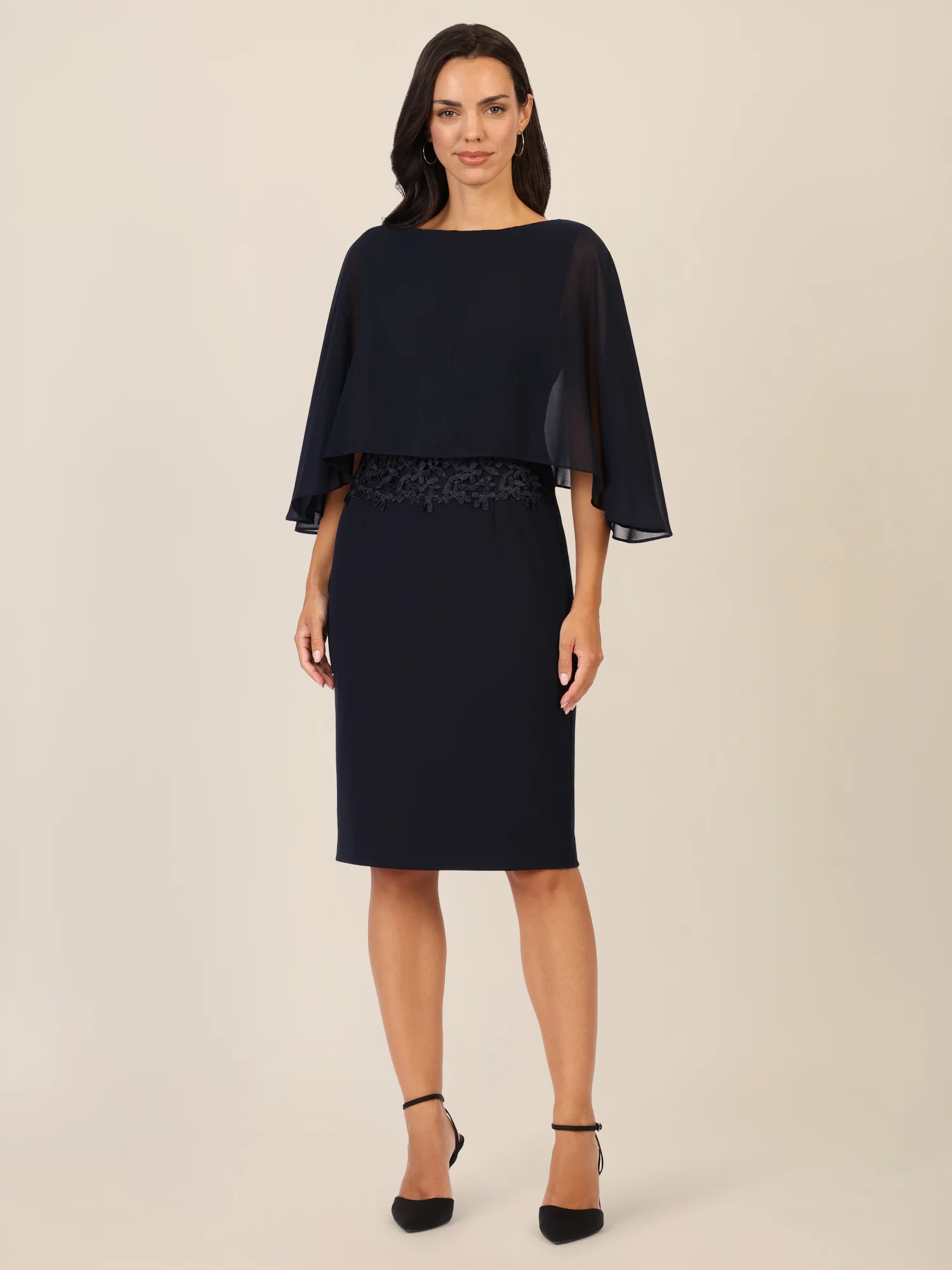 APART Kleid mit Chiffoncape in Lagenoptik mit Spitzenborte | nachtblau - Image 6