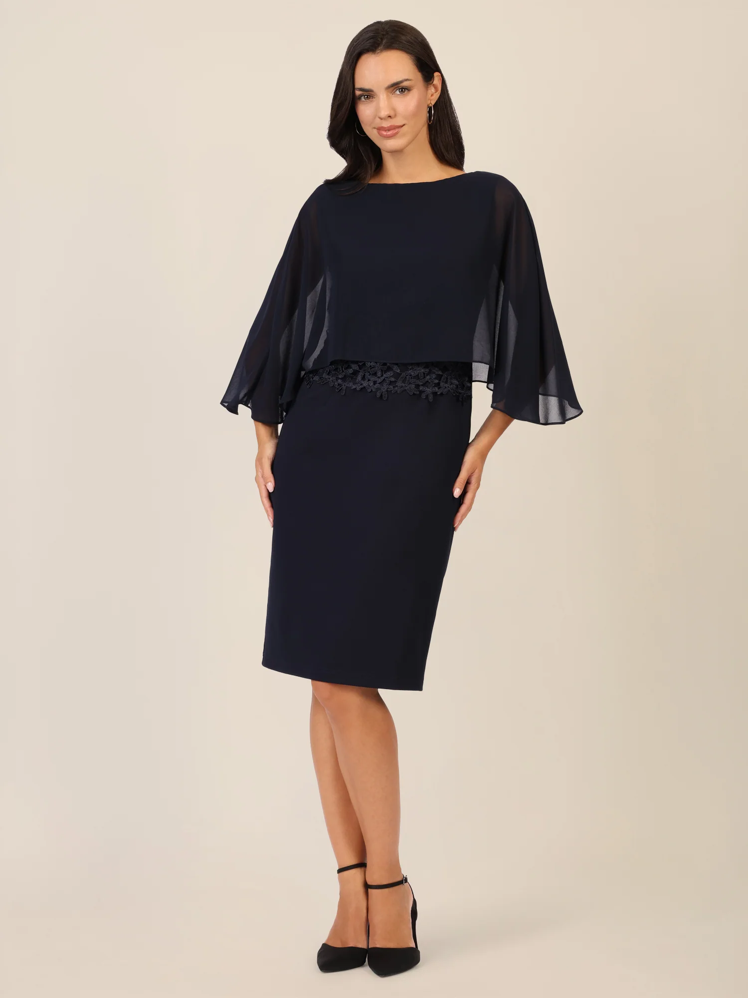 APART Kleid mit Chiffoncape in Lagenoptik mit Spitzenborte | nachtblau - Image 8