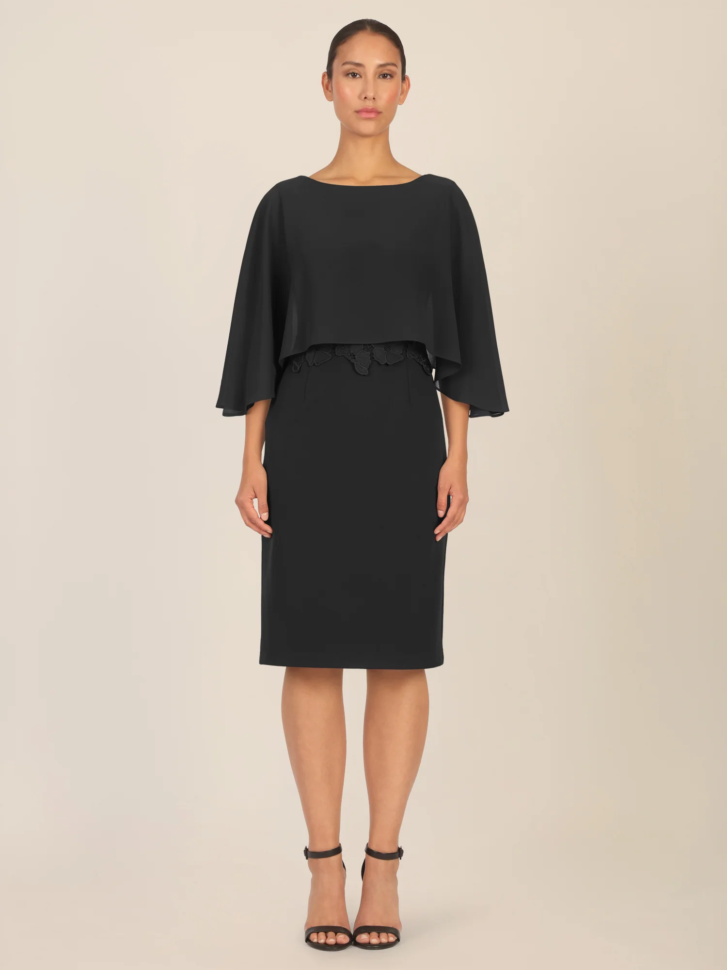 APART Kleid mit Chiffoncape in Lagenoptik mit Spitzenborte | schwarz