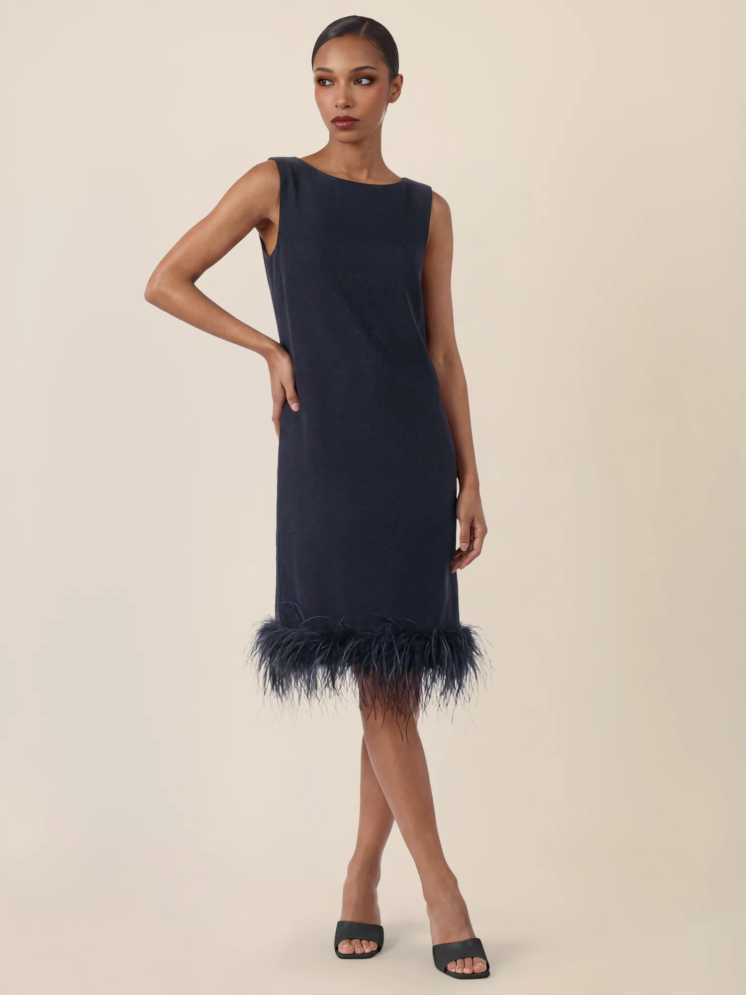 APART Kleid mit Federsaum | nachtblau - Image 5