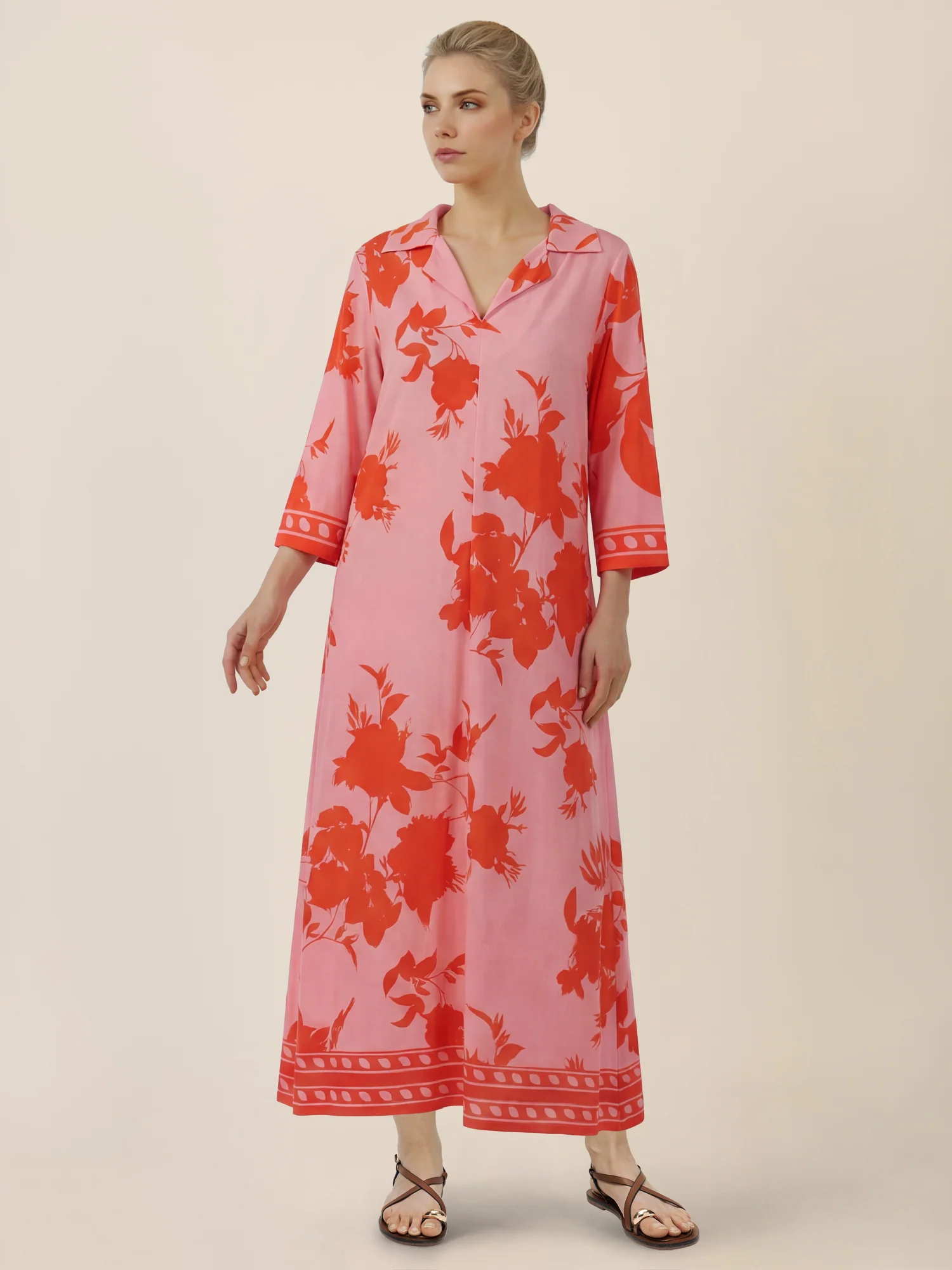 APART Kleid mit floralem Print und Stehkragen | pink-orange - Image 5