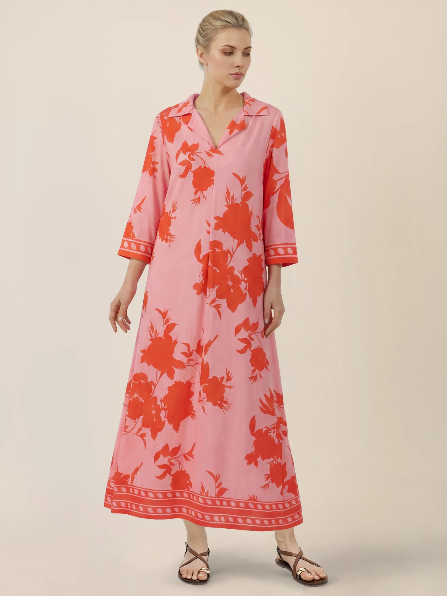 APART Kleid mit floralem Print und Stehkragen | pink-orange - Image 6
