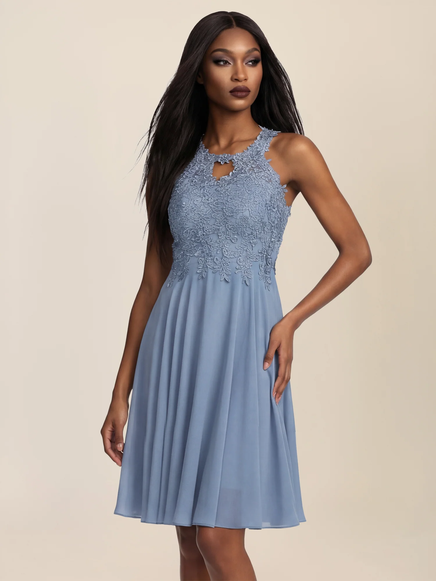 APART Kleid mit floraler Spitzenpracht | rauchblau - Image 4