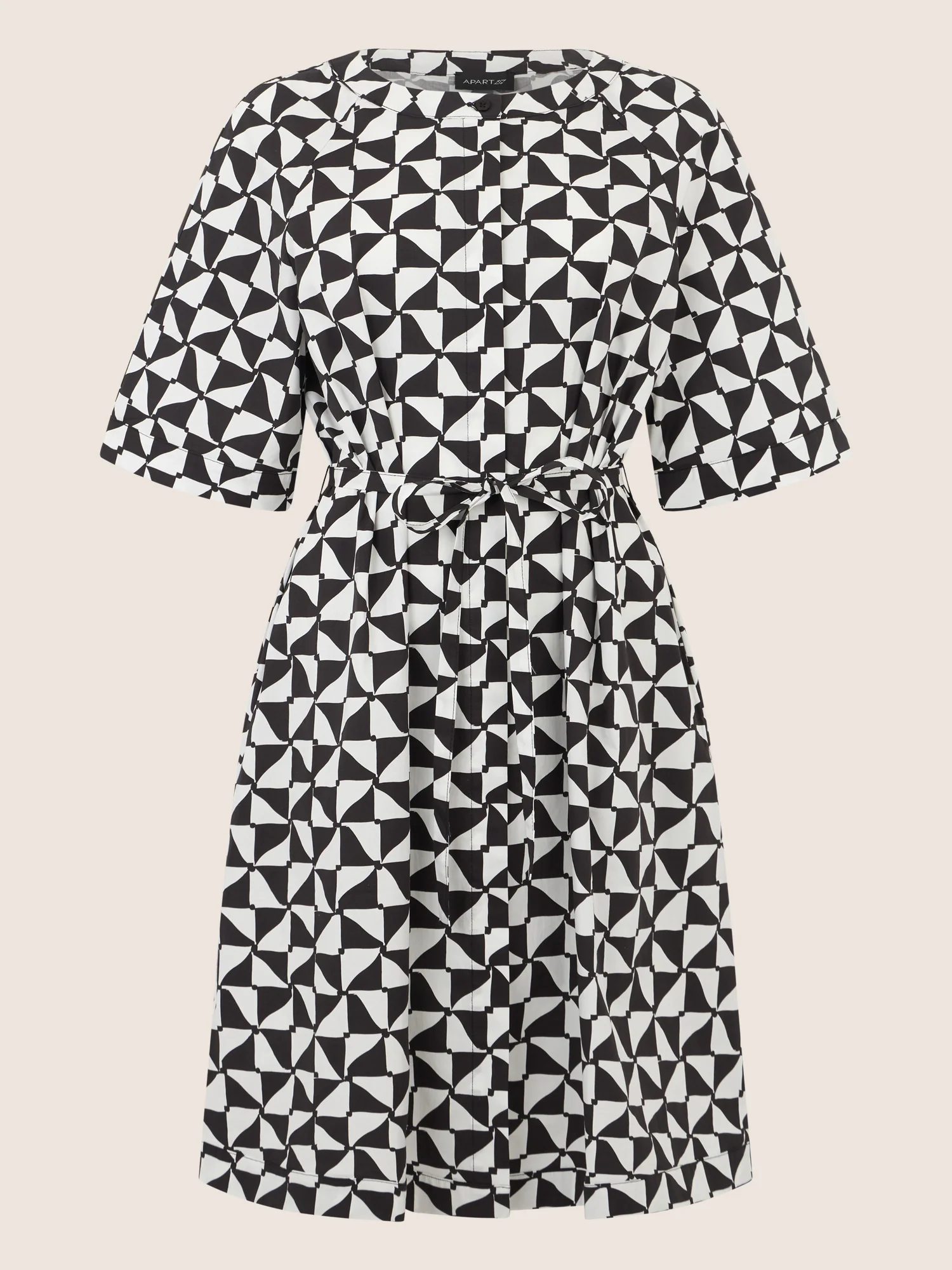 APART Kleid mit grafischem Print und Taillengürtel | schwarz-creme - Image 3