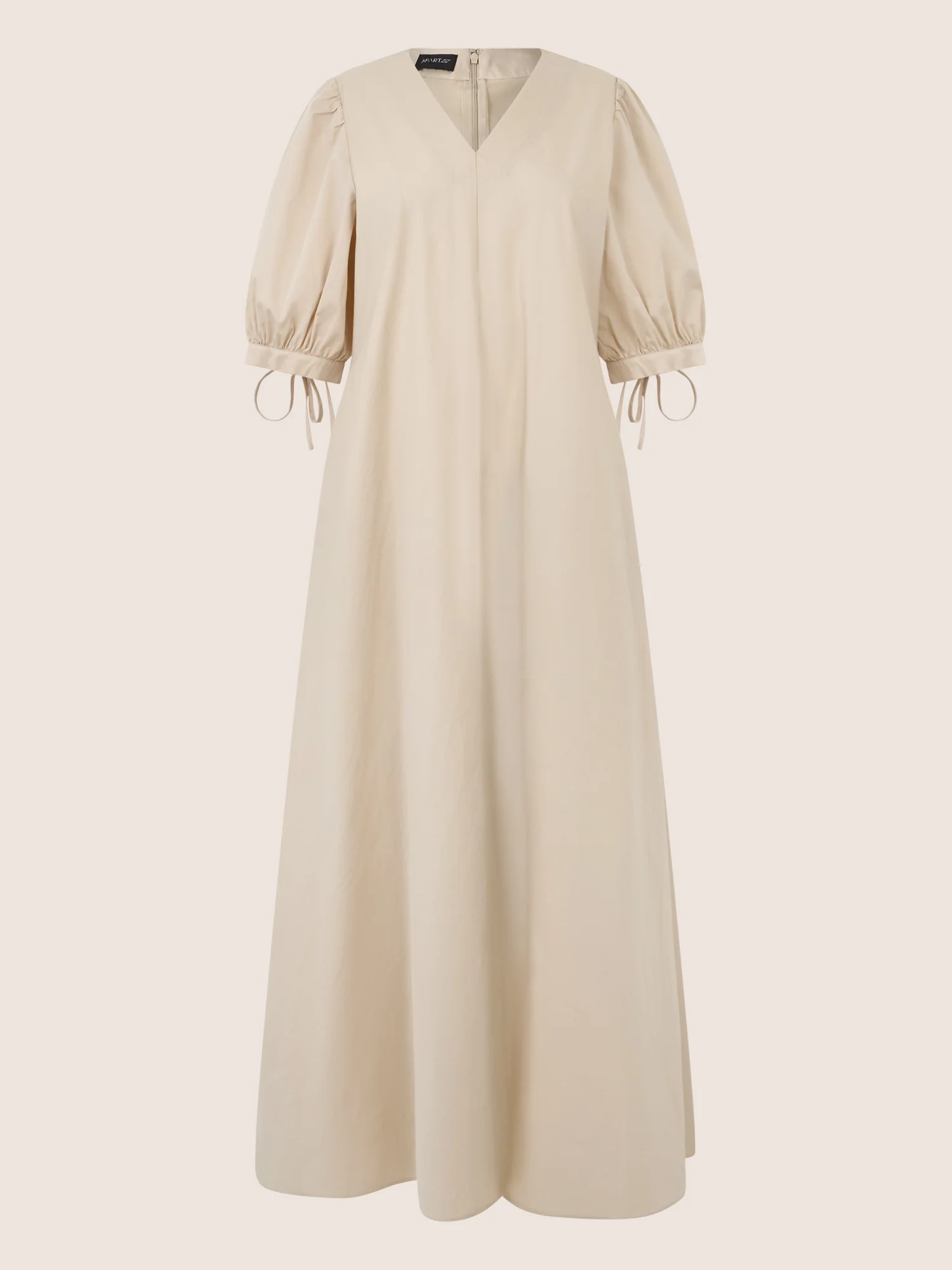 APART Kleid mit Puffärmeln und V-Ausschnitt | beige - Image 3