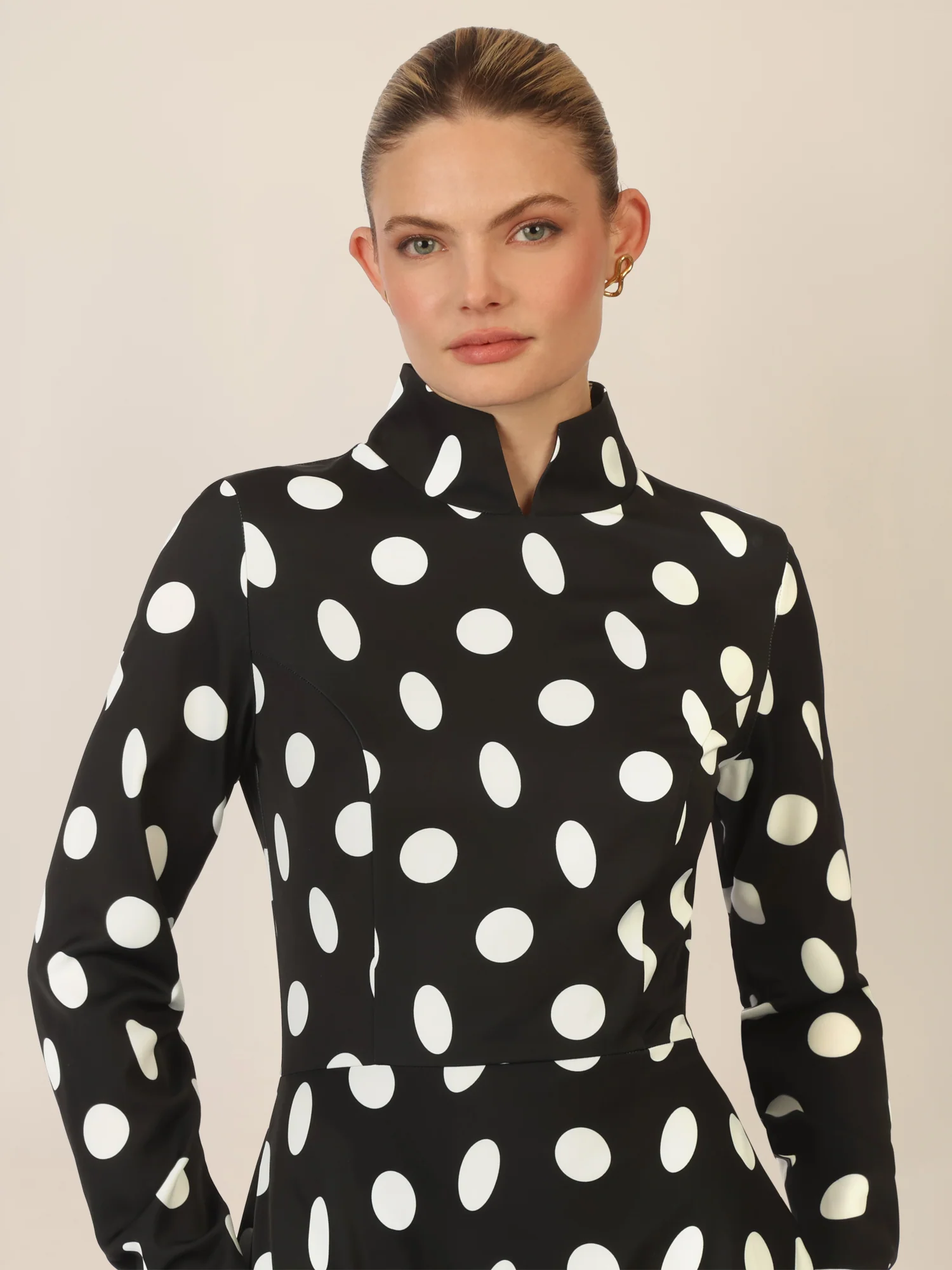 APART Kleid mit Stehkragen und Polka-Dots | schwarz-creme - Image 4