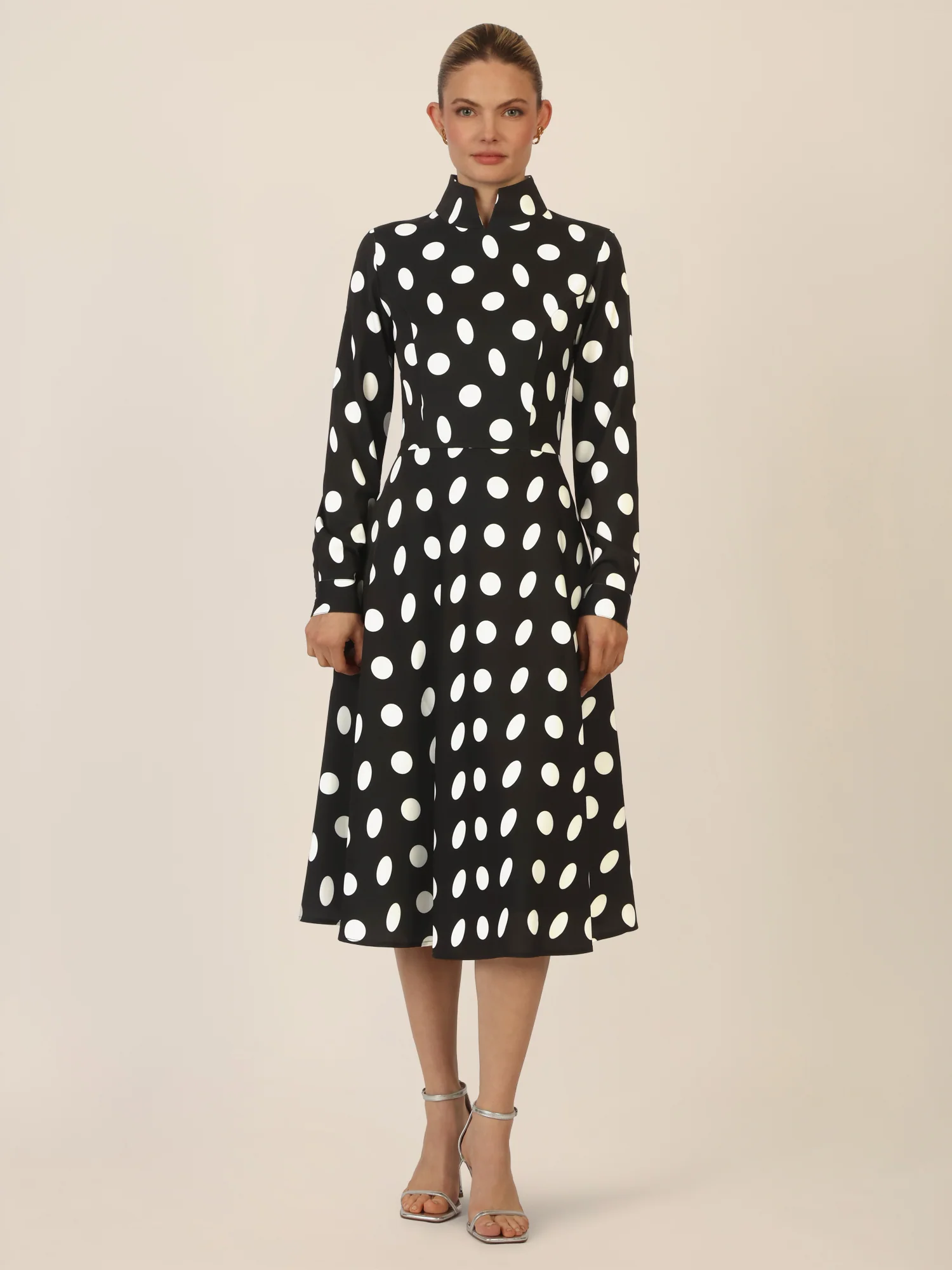 APART Kleid mit Stehkragen und Polka-Dots | schwarz-creme - Image 5