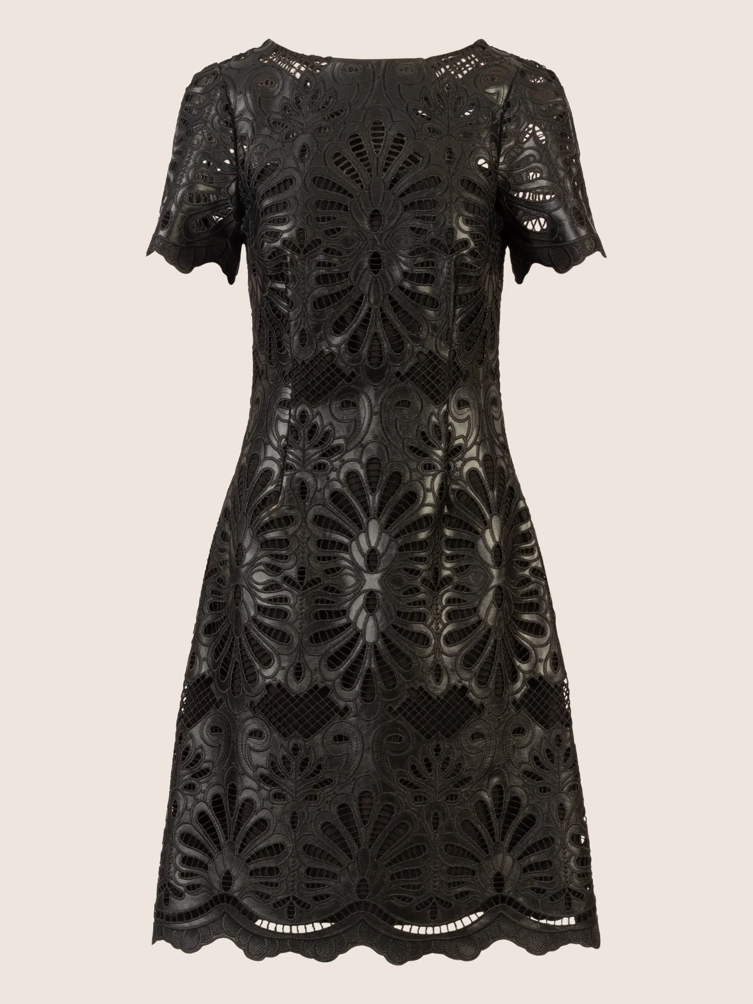 APART Kunstlederkleid mit allover Ornamentenstickerei | schwarz - Image 3