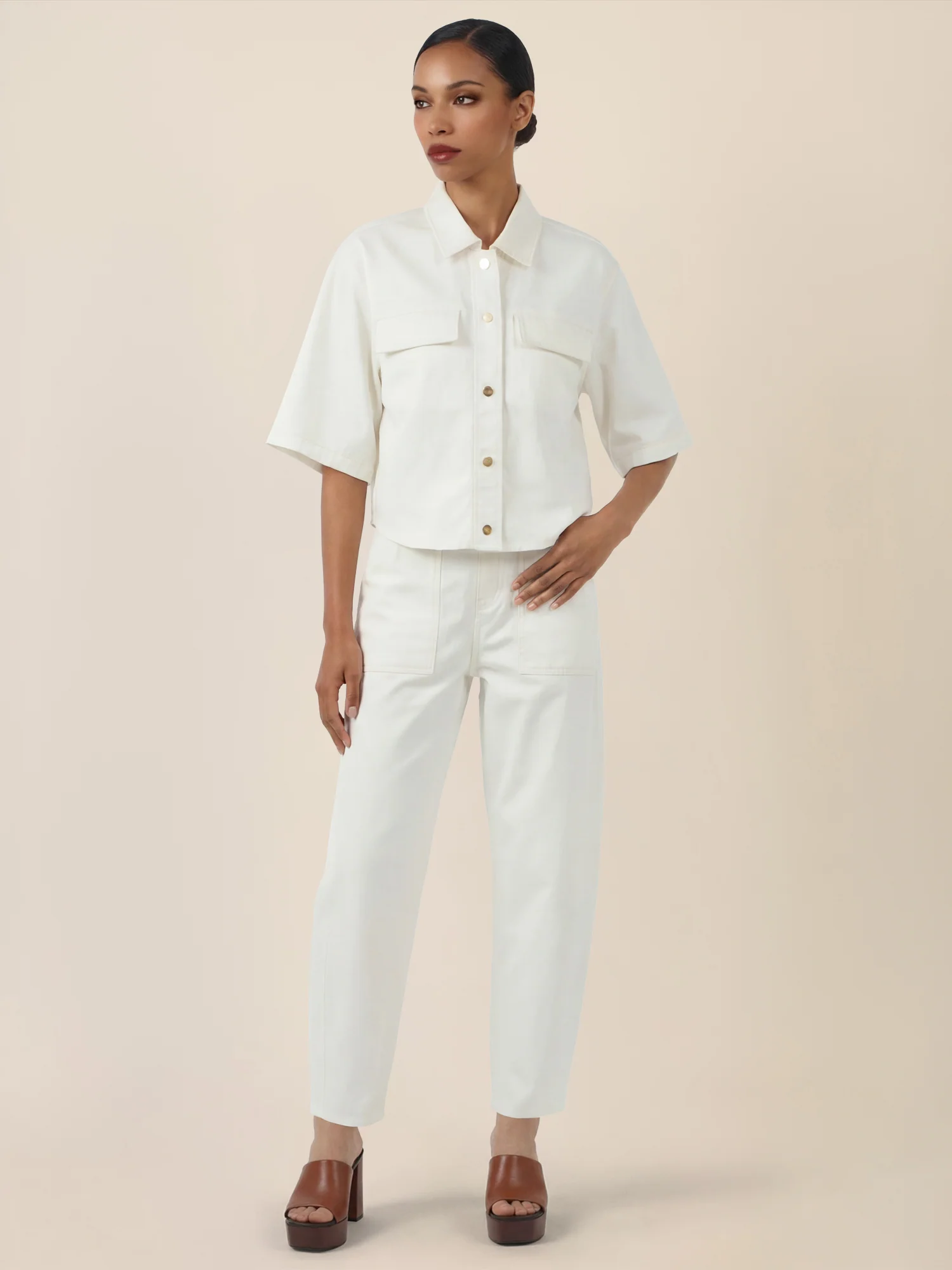 APART Kurzarm-Jeansjacke mit Druckknöpfen | creme - Image 6