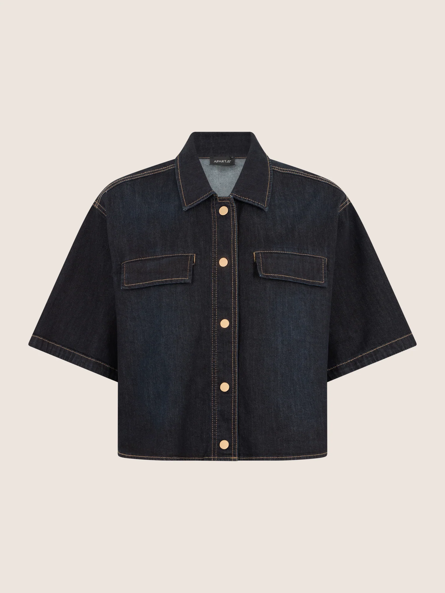 APART Kurzarm-Jeansjacke mit Druckknöpfen | dunkelblau - Image 4