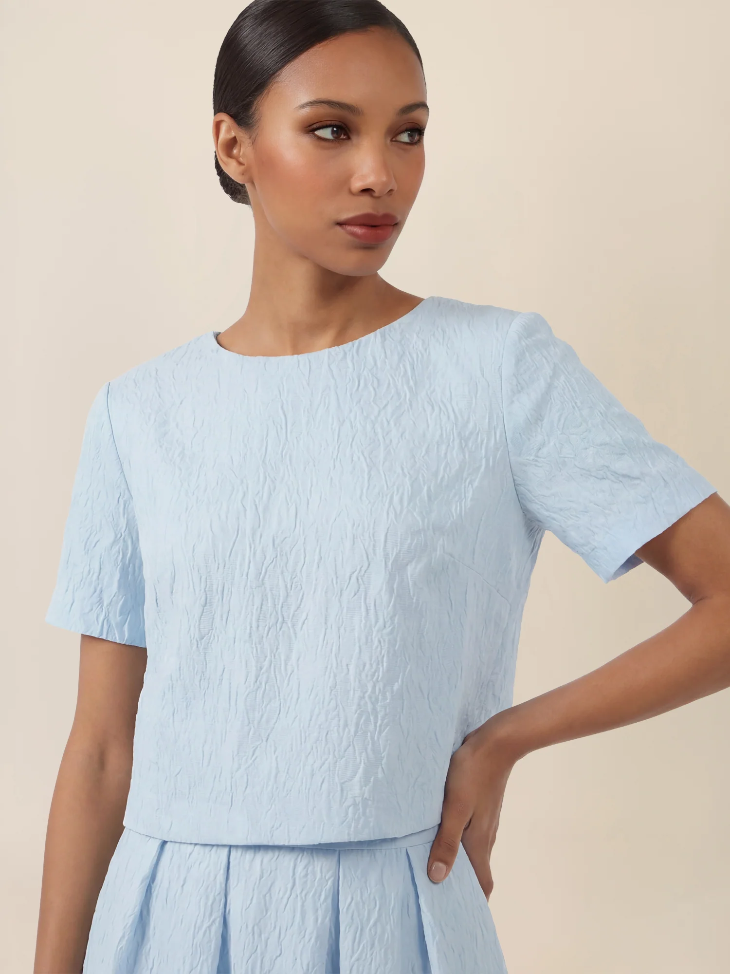 APART Kurzes Jacquard-Top mit Struktur | hellblau - Image 5